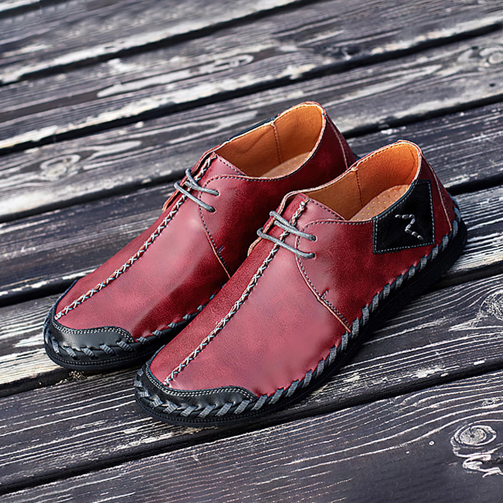 rismart Hombre Mocasine de Cuero Ponte Cosido a Mano Casual Conducción Zapatos de Entrenamiento