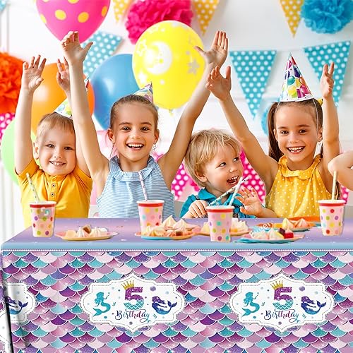 Miniatura 2 de HAKOTI Mantel de 5 sirena, juego de 3 piezas de decoración de fiesta de sirena de sirena, manteles de cumpleaños, manteles de fiesta de sirena para