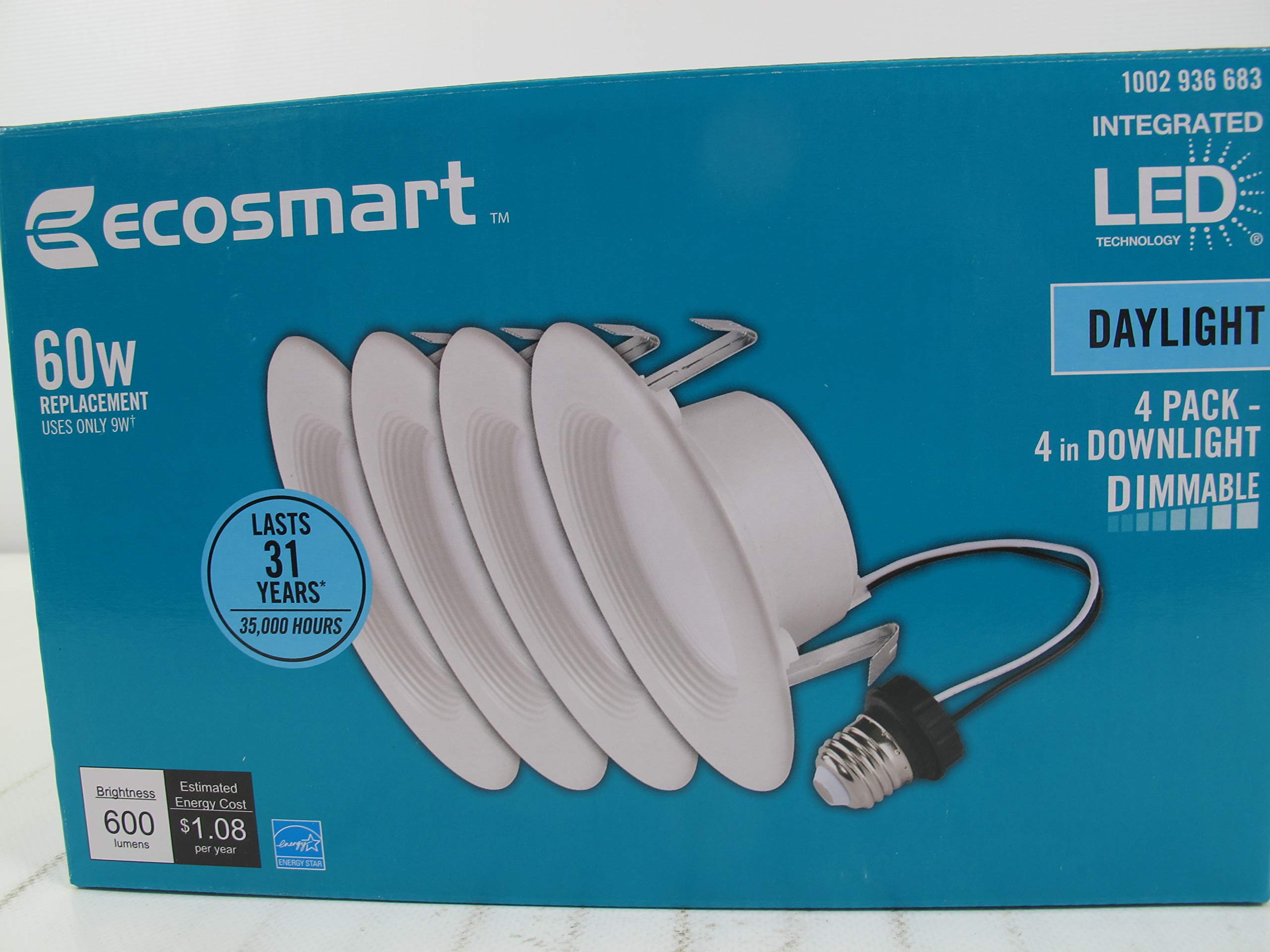 EcoSmart4 in. White Integrated LED Recessed Trim, Daylight (4-Pack)