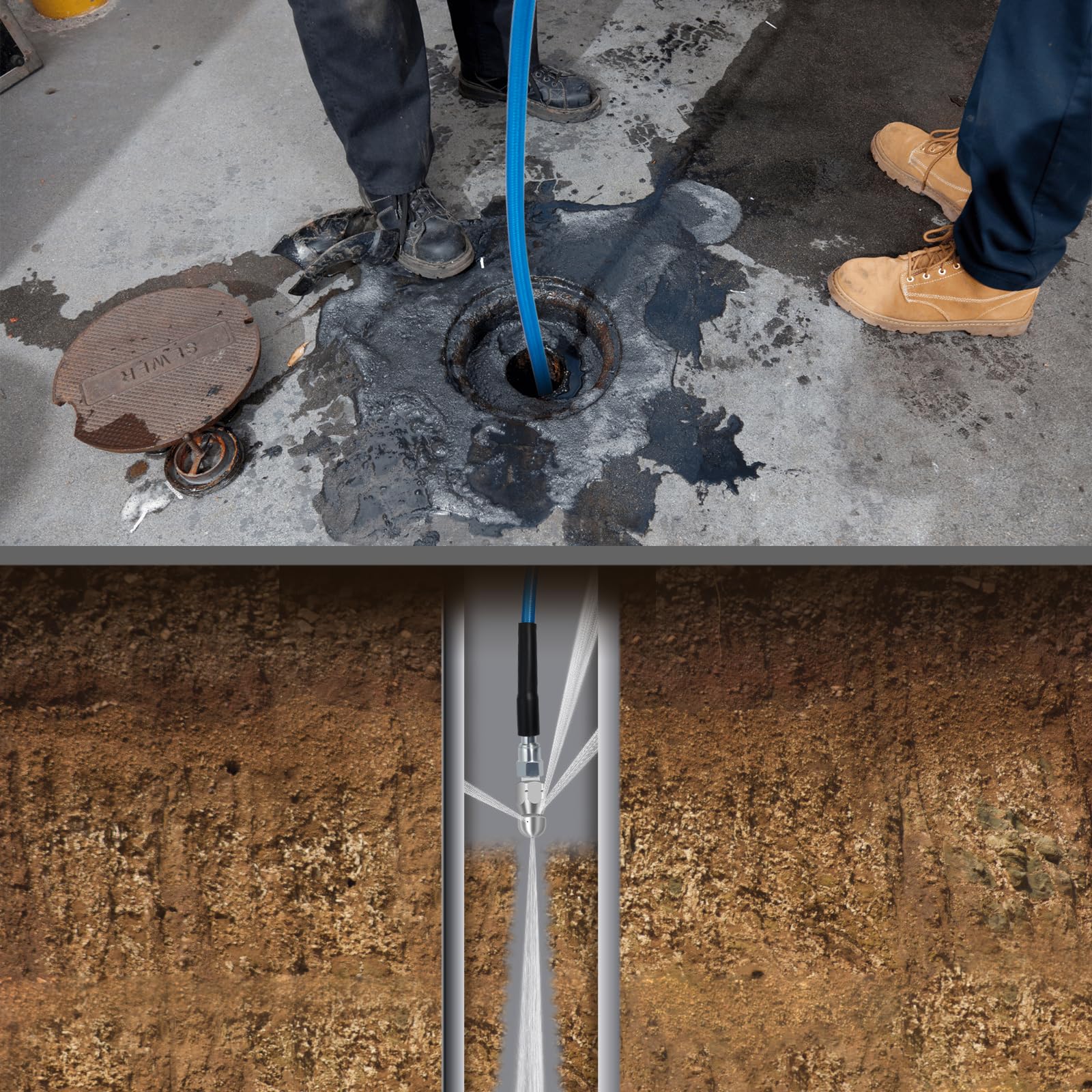 Tuyau de nettoyage de canalisations 30 m - Kit de nettoyage pour Kärcher K2-K7, nettoyeur haute pression Bosch - 5800 PSI - Jet d'eau - Tuyau de débouchage (bleu)
