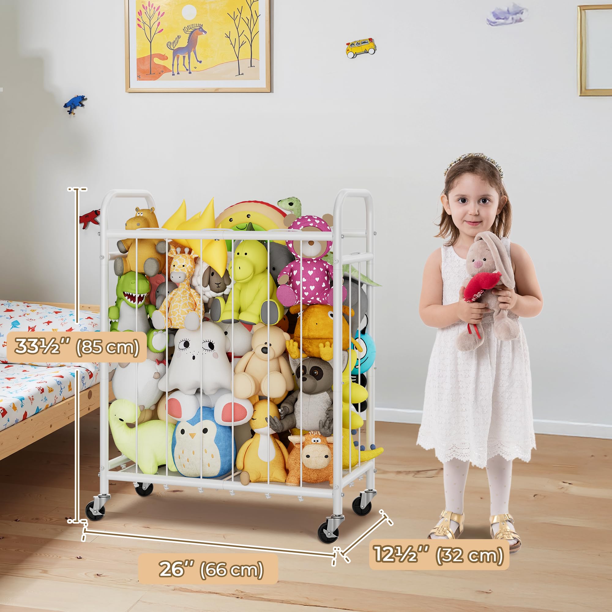 GRANNY SAYS Stuffed Animal Storage, Plushies Storage with Wheels, Stuffed Animal Zoo Storage Tube, Toy Storage Organizer, Stuffed Animal Holder for Kids Room, Playroom, Nursery, White