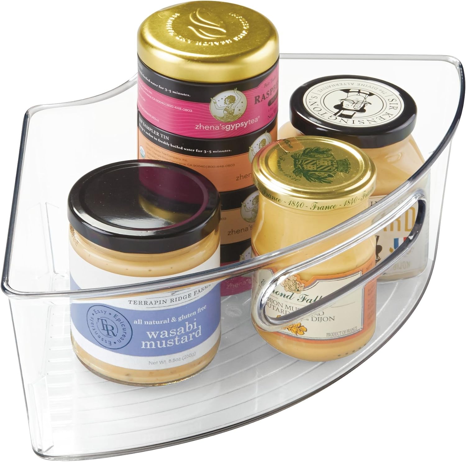 iDesign Kitchen Binz Lazy Susan Plastic Storage Container with Handle for Organizing Pantry Cabinets - ¼ Small Wedge, Pack of 2, Clear