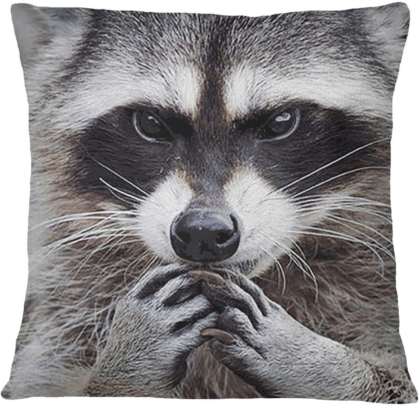 S4Sassy Home Decor Racoon Face Digital Print Multicolor Cushion Cover Pillow Case -26 x 26 Inches