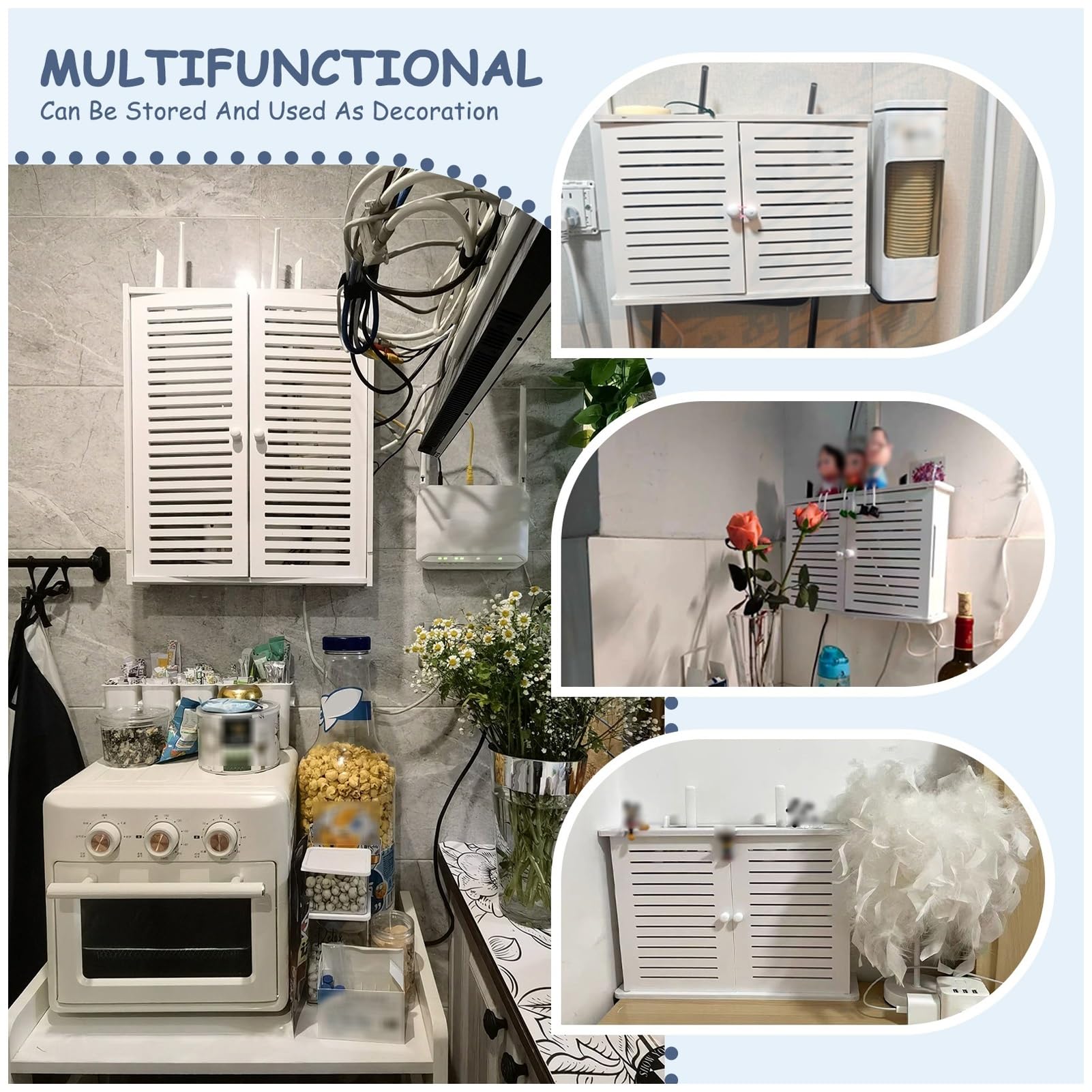 Support de rangement mural multifonction pour routeur WiFi avec gestion des câbles – Boîte décorative peu encombrante pour la maison et le bureau (50 cm) – Solution de niisation idéale