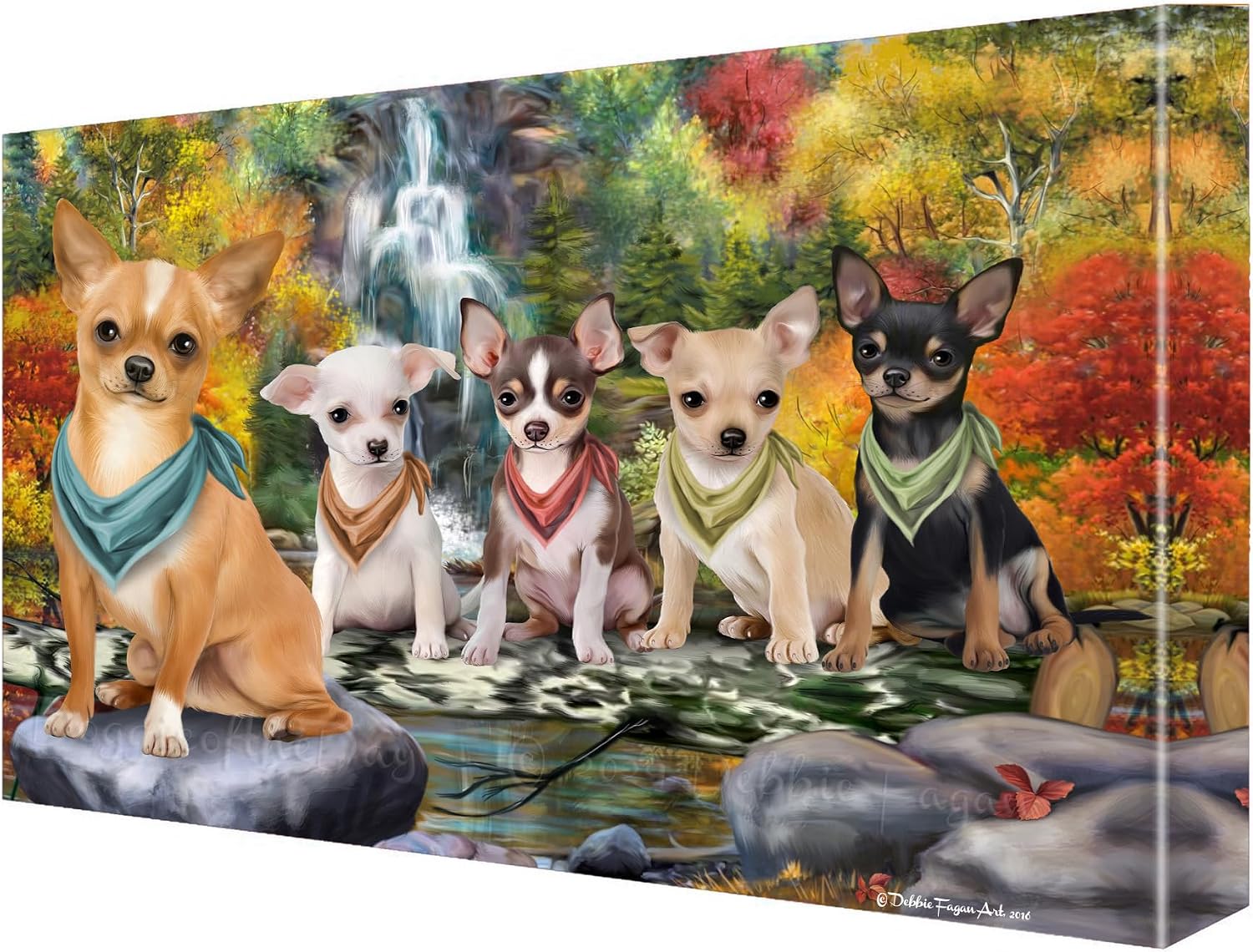 Doggie of the Day Waterfall Family with Chihuahua Dogs Canvas Wall Art - Premium Quality Ready to Hang Room Decor - Flat Rolled 11" x 14"
