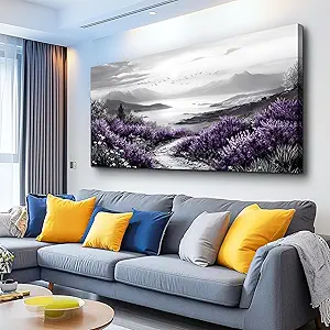 KELIYUAN Large Purple Grass Wall Art Home Decor Bedroom Office Black And White Landscape Modern Printed Canvas Wall Decor Natural Scenery Living Room Decoration Can Be Hung Directly 30x60 Inches