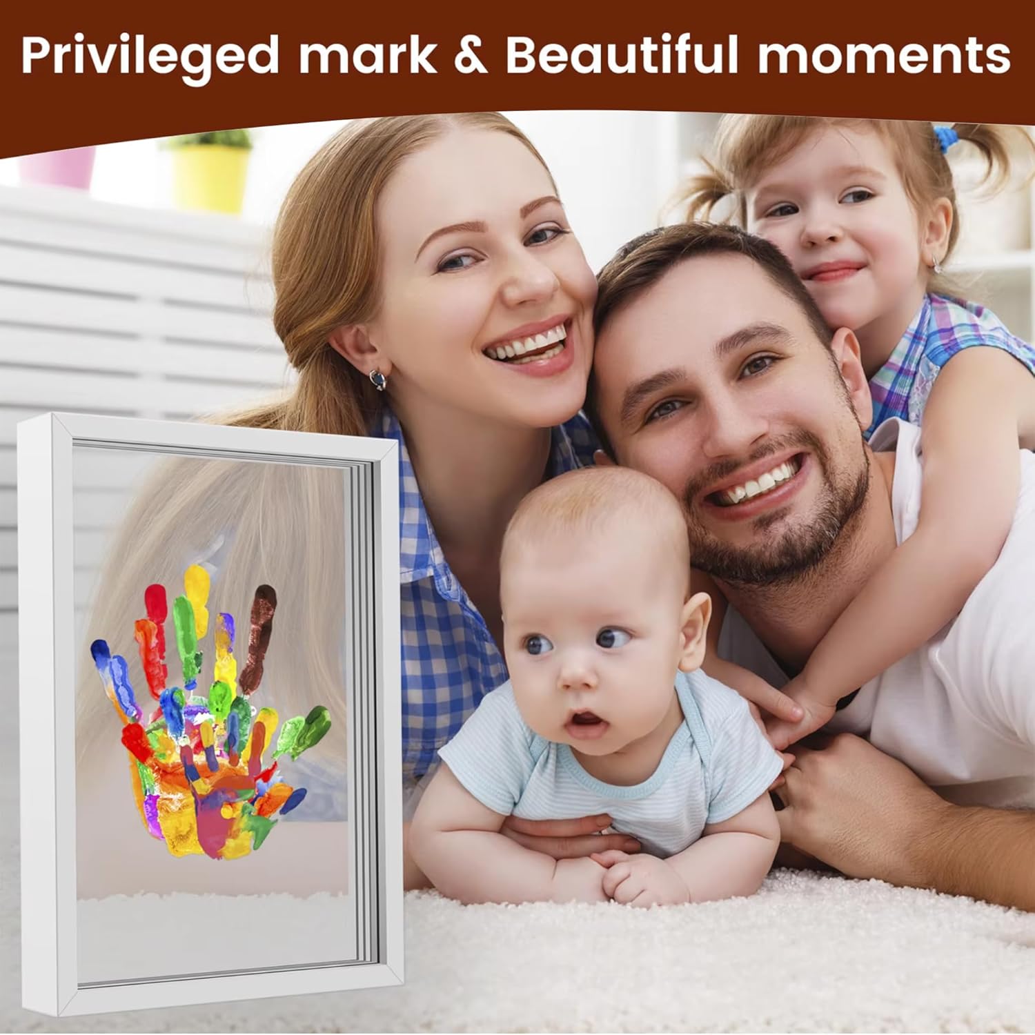 Hand and Footprint Kit for Family New Parents Mom Baby Keepsake, 5 Sheets, White Wood Frame, Handprint Ornament Crafts Gift for Christmas Birthday Anniversary Mother's Day Father's Day Adoption Days