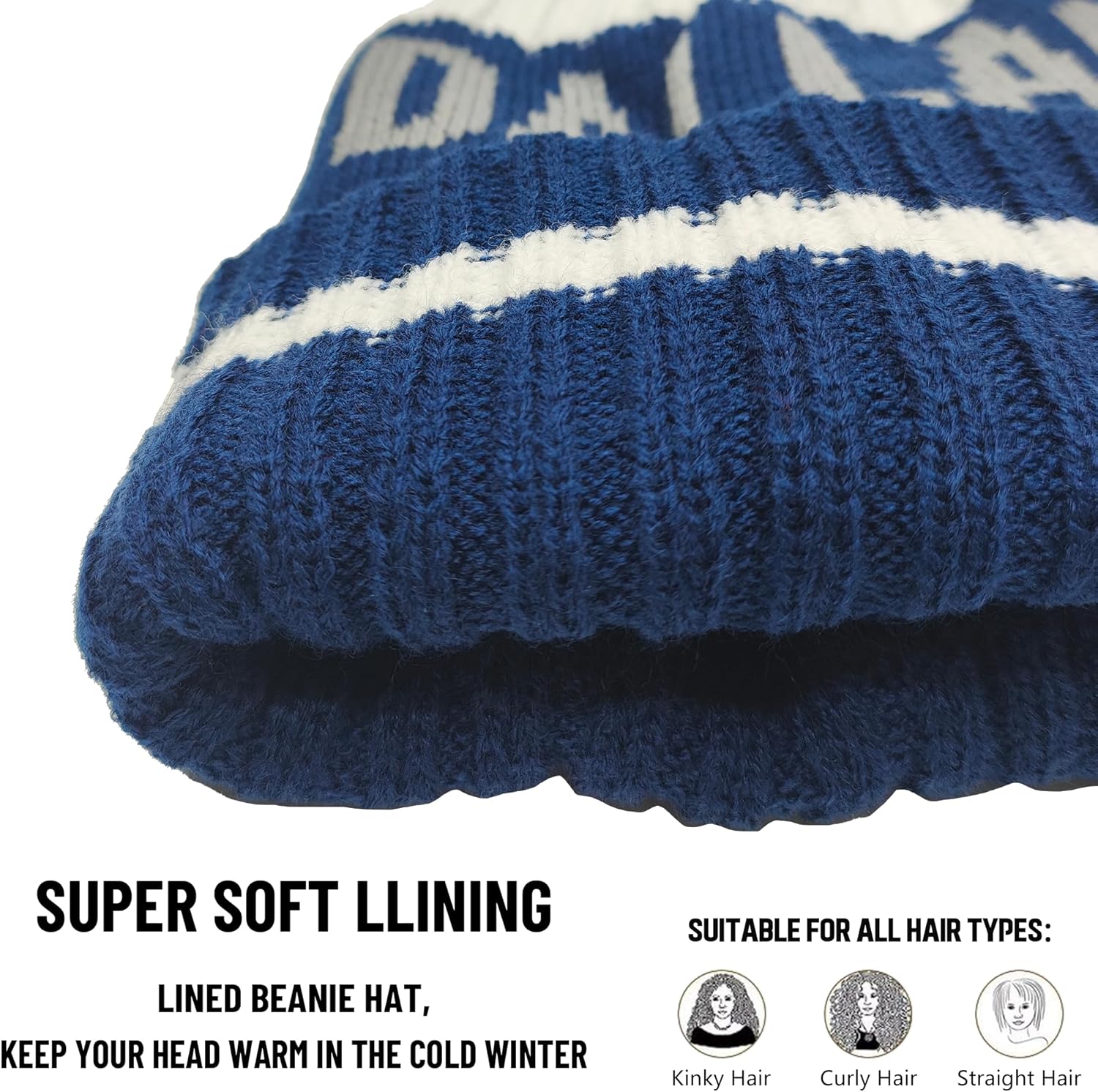 City Beanie Knit Hat with Pom Winter Cuffed Cap Sport Fans Gift - Image 2