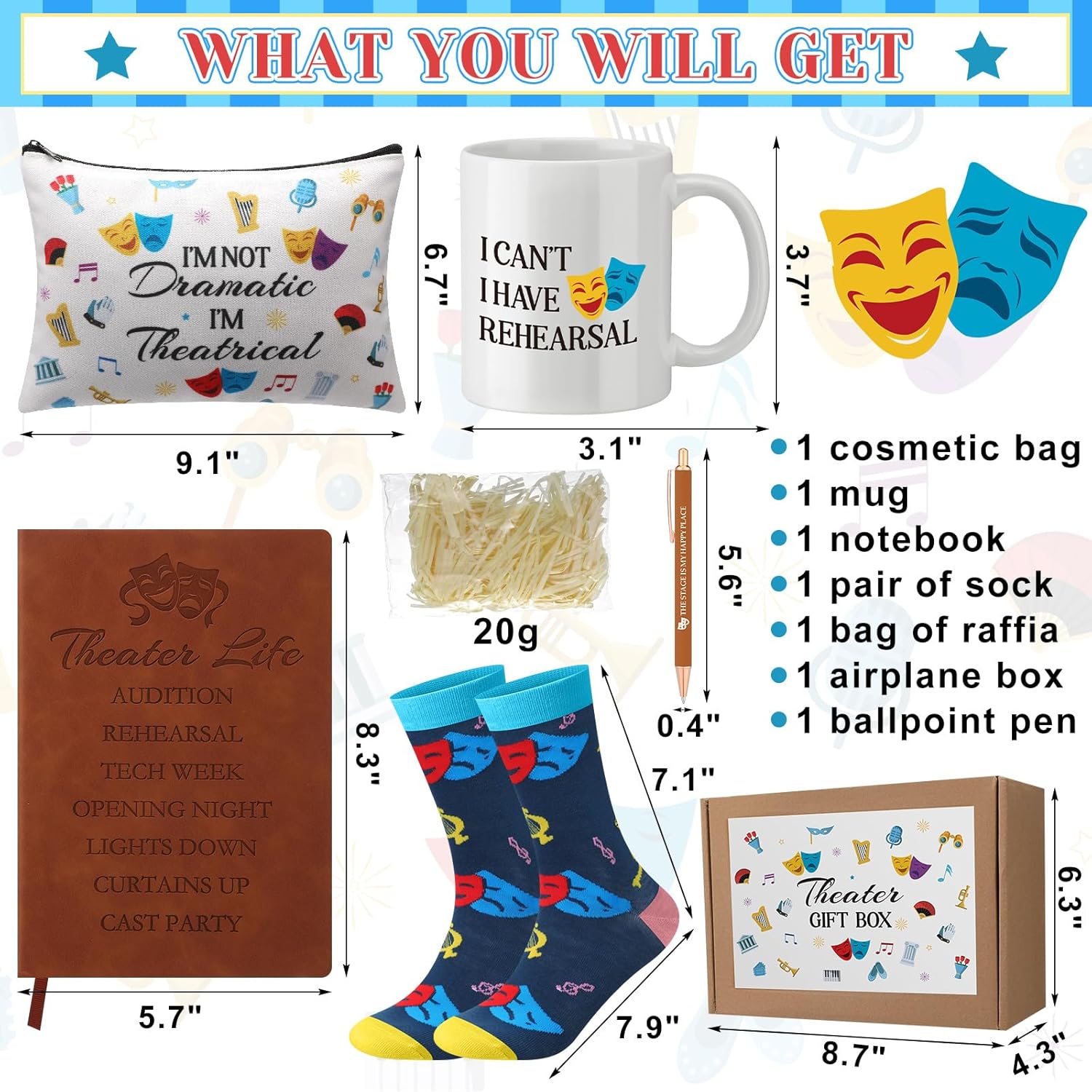 7 Pcs Theater Gifts for Women Girls Funny Musical Actor Broadway Gifts for Theater Lovers Drama Students Graduation Birthday Holiday - Image 3
