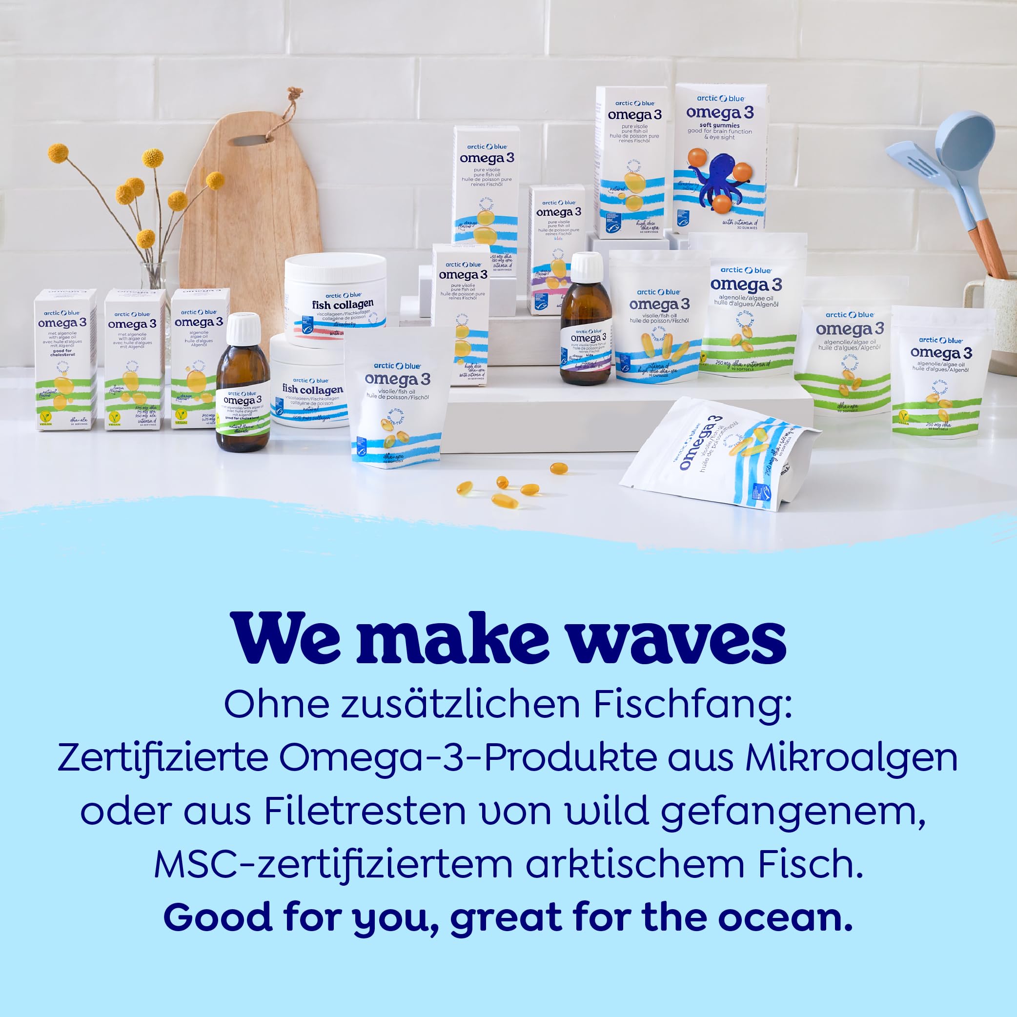 Arctic Blue Premium Omega 3 veganes Algenöl 150 ml – 850 mg DHA & 425 mg EPA pro Portion – hochdosiert, vegan & flüssig – Orangengeschmack – nachhaltig produziert