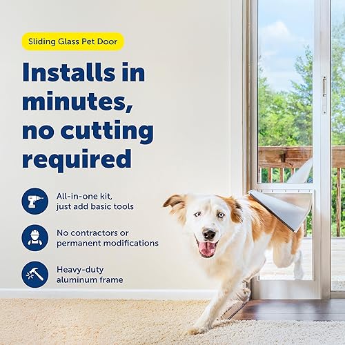 Miniatura 4 de PetSafe Libertad de aluminio Patio Panel de vidrio deslizante Puerta de cristal y gato, ajustable 76 13/16 pulgadas a 80 11/16 pulgadas - Puerta
