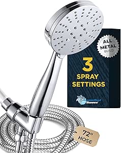 HammerHead Showers® All Metal 3-Spray Handheld Shower Head with Long ...
