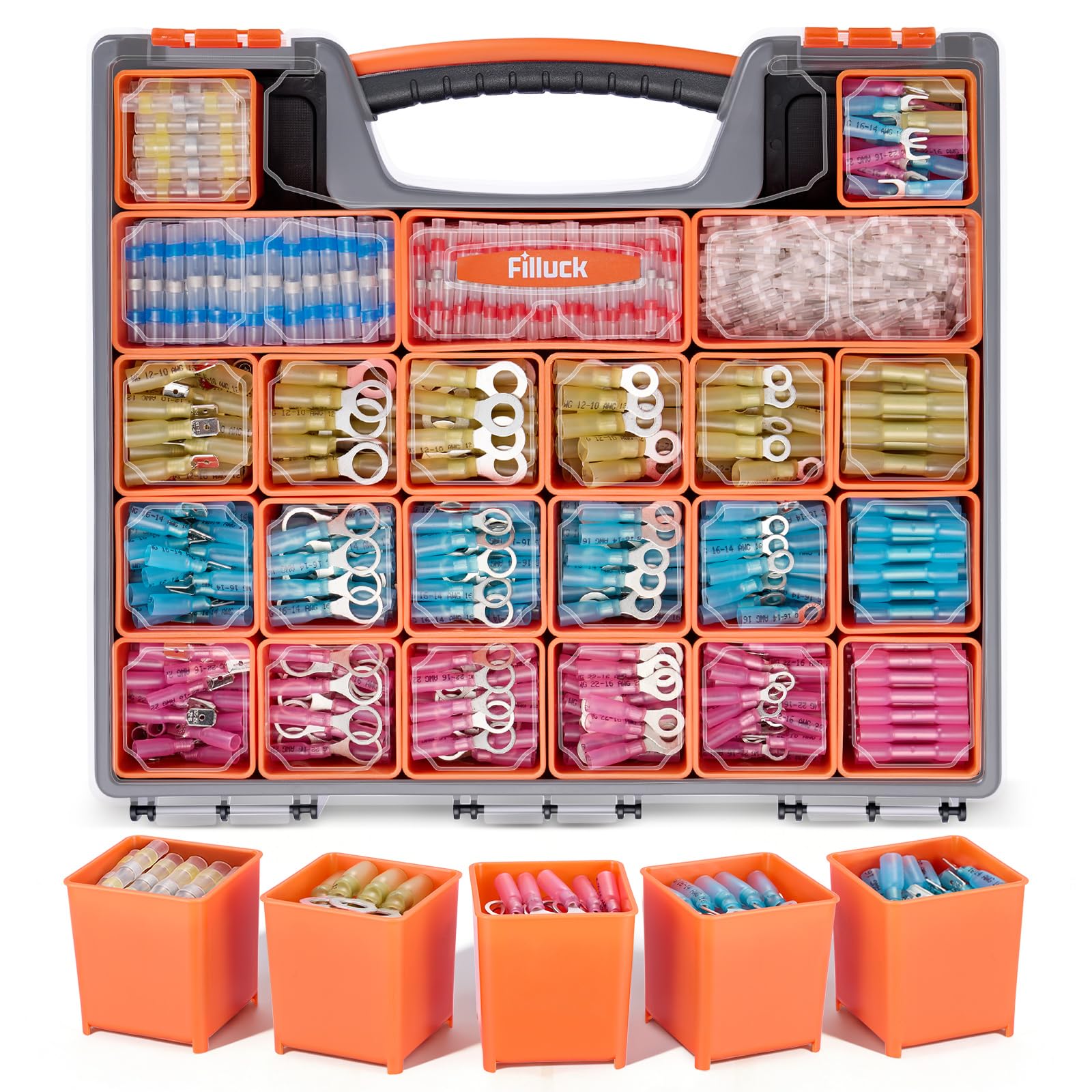 Juego de 1347 conectores de alambre termorretráctiles, terminales eléctricos y conectores de sellado de soldadura, aislados de grado marino, anillo impermeable, juego de empalme de horquilla