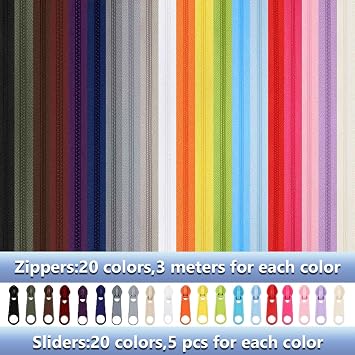 Exquilnova Zips for Sewing,30M 10 Colors Zipper,Sewing Accessories Zip Repair Kit with 50 Sliders,Nylon Invisible Zip for DIY Craft Projects,Skirts,Bags,Cushions,Luggage Accessories (10 Dark Colors)