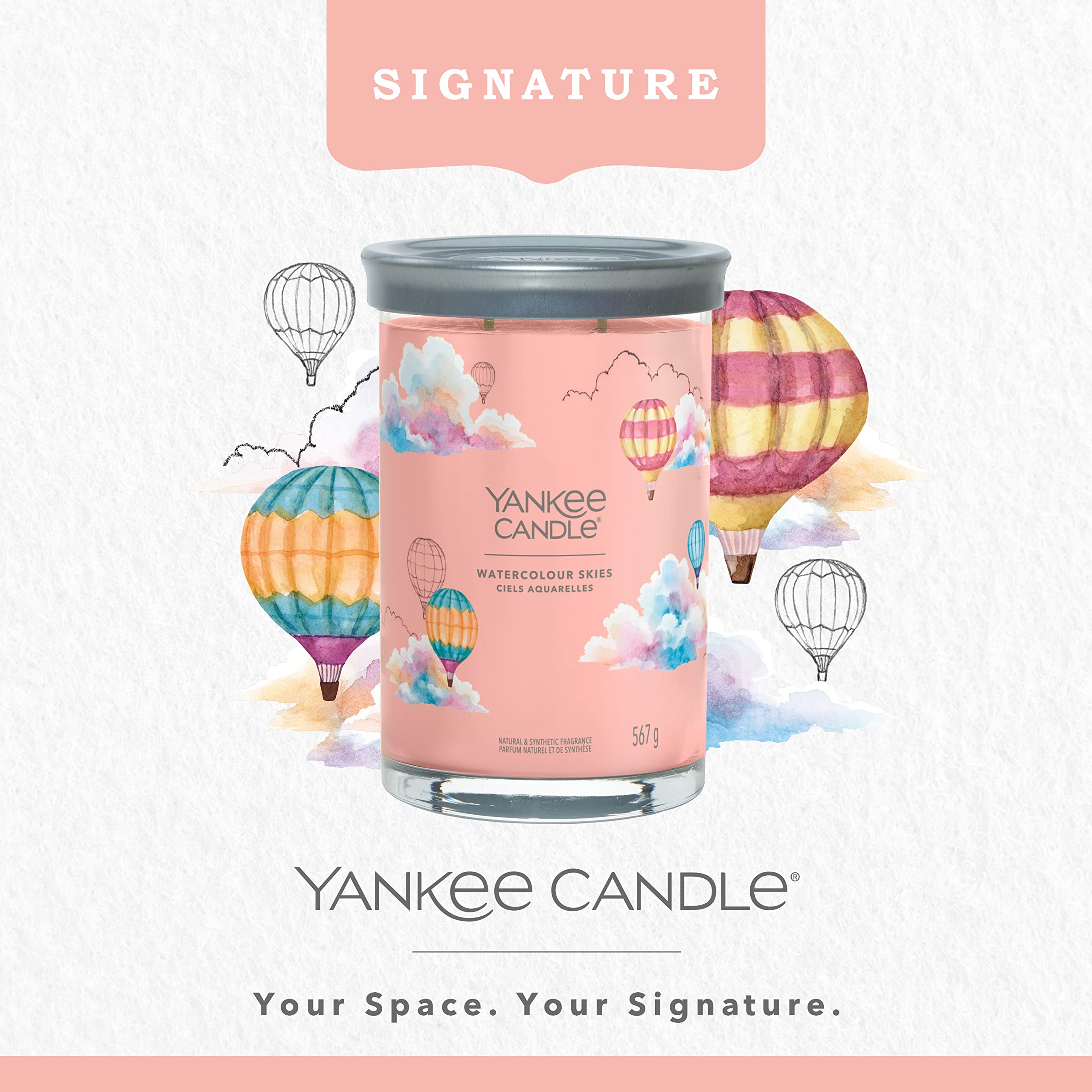 Yankee Candle Signature Duftkerze | Watercolour Skies Große Tumbler Kerze mit Doppeldochten | Sojawachs-Mischung Lange Brennende Kerze | Perfektes Geschenk für Frauen (1734811E)