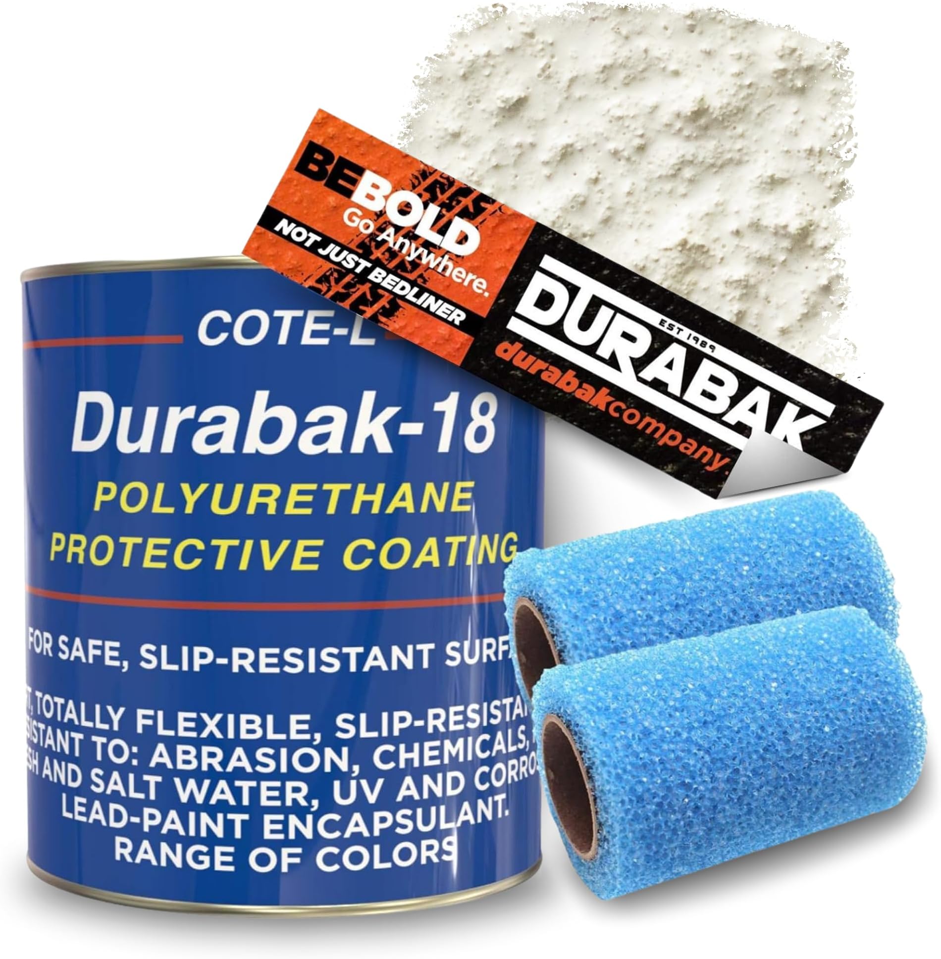 Durabak 18 Bed Liner KIT - Roll On Paint Coating | DIY Coat for Bedliner, Undercoating, Auto Body, Automotive Rust Proofing, Boat Repair | Textured Finish 16 Detailing Colors (Gallon, White)
