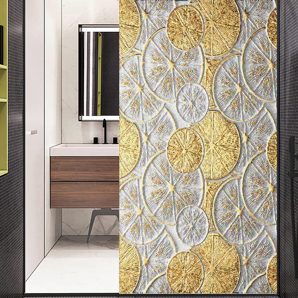 Window Film Privacy Golden Art Window Cling Stained Glass Siding Glass Door Shade Film Stickers Window Treatments Window Coverings Glass Sticker 27.5"x55.1"(70x140cm)