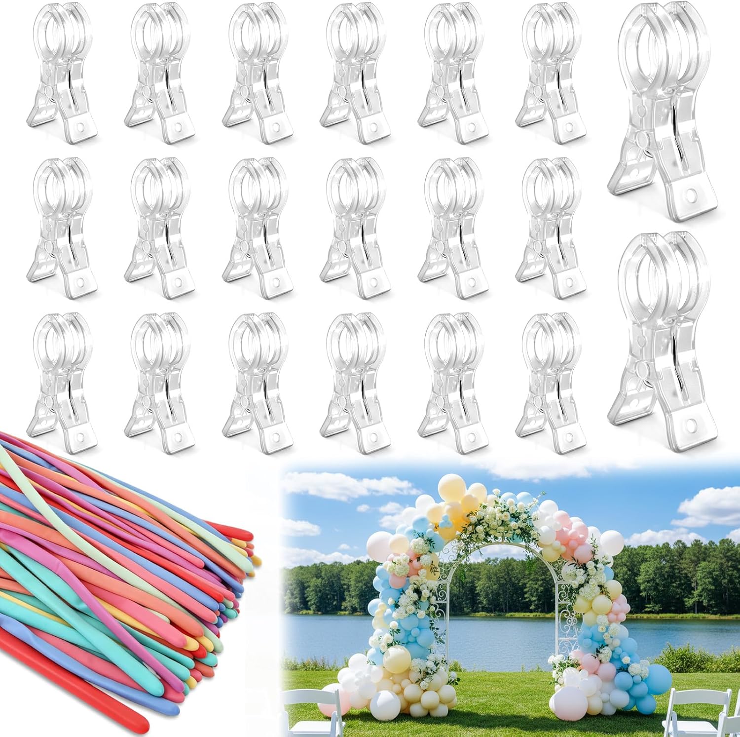 20 Pack Balloon Arch Clips, 3.5" Plastic Transparent Backdrop Spring Clamps, Heavy Duty Clip for Balloon Arch Kit Birthday Holidays Decoration Crafts Woodworking Photography Studios
