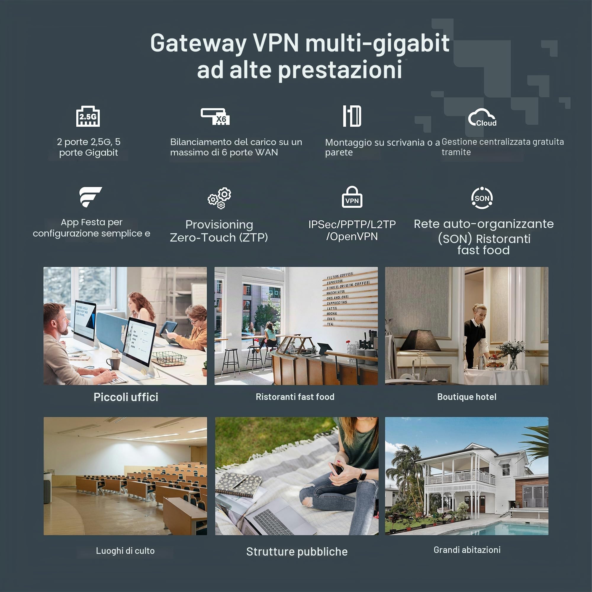 TP-Link Festa FR307-M2 | Gateway router cablato VPN multi-Gigabit | 2 * 2.5G + 5 * Gigabit + 1 * WAN USB | Rete auto-organizzante | Cloud gratuito | Bilanciamento del carico | IPSec/PPTP/L2TP/OpenVPN