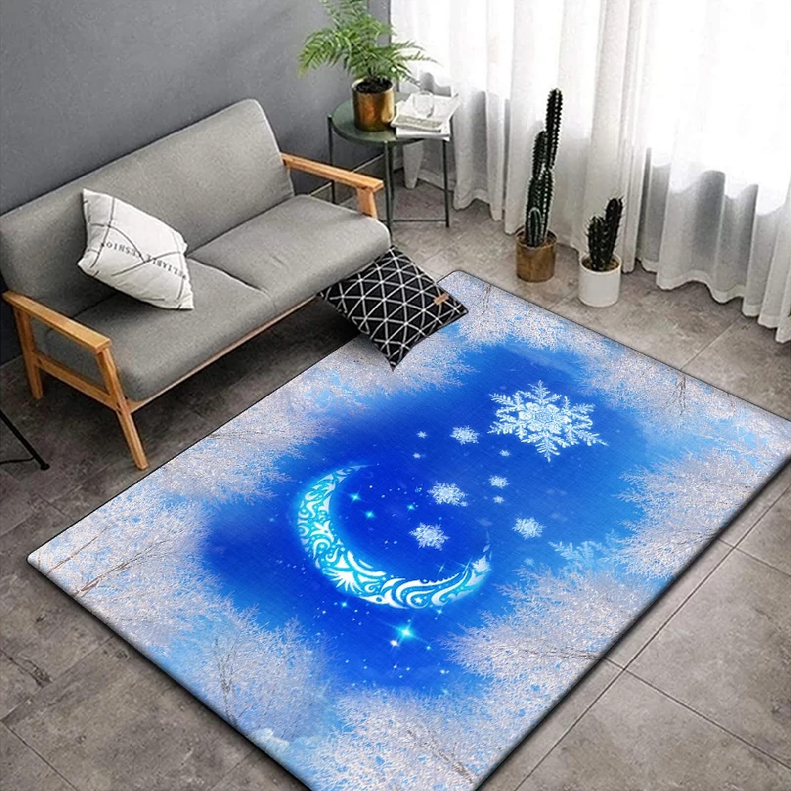 Tapis De Zone, Tapis 3D Flocons De Neige De Lune Imprimé Décor À La Maison Antidérapant Doux, Tapis pour Chambre d'enfant - Polyester Doux Au Toucher Facile À Nettoyer 100 X 200 Cm -3304604349457