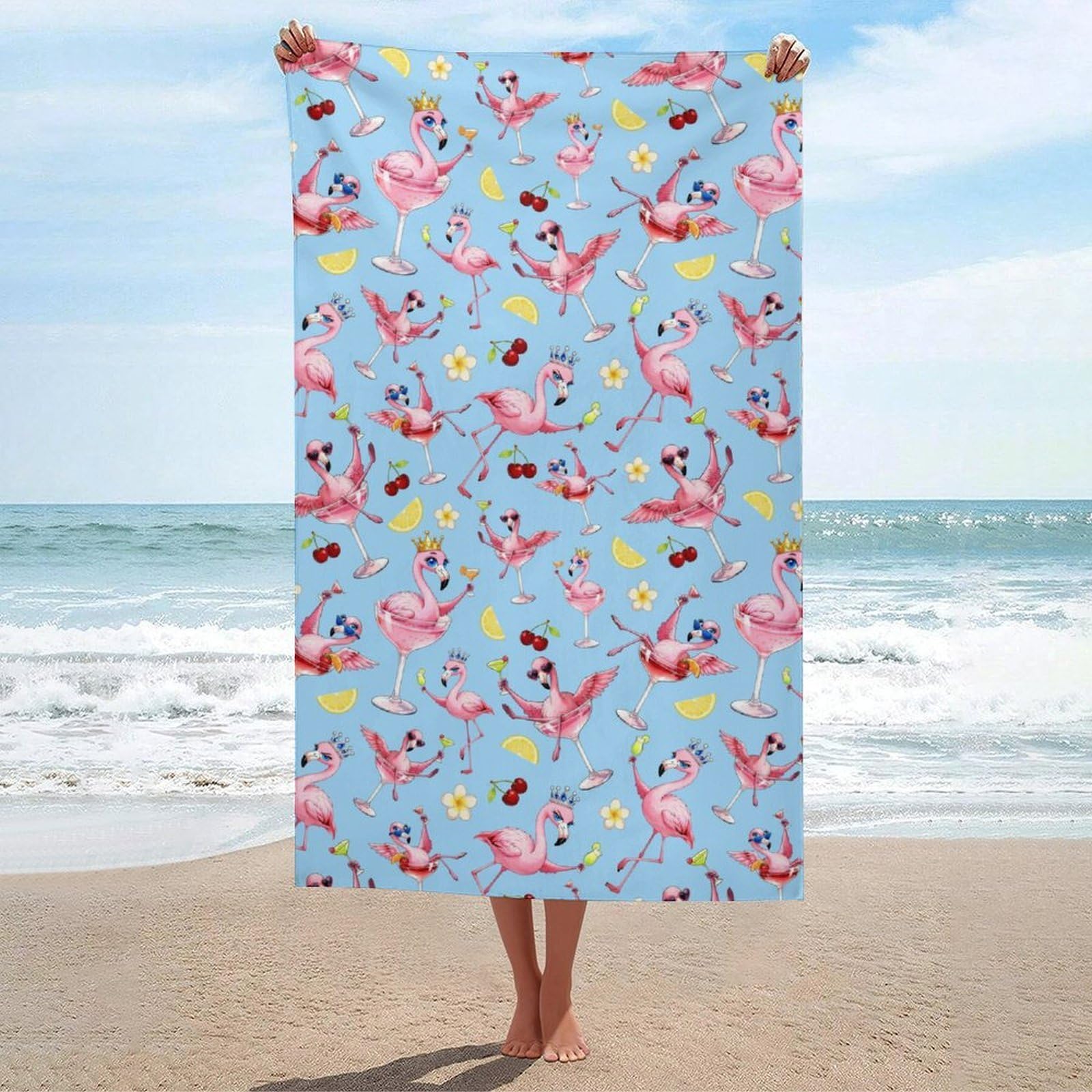 Anceky Beach Towel Quick-Dry Flamingo Cocktail Bath Towels Beach Towel Large Absorbent Bath Towel for Home Gym Travel 31 X 51 in