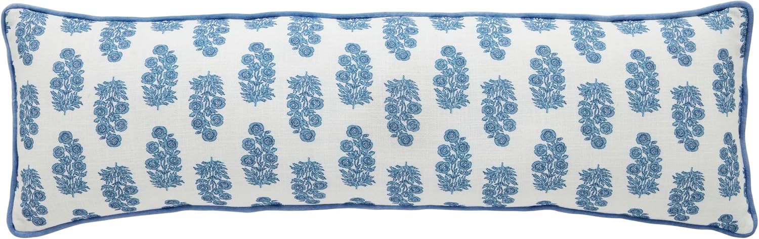 Mud Pie Blue Block Print Long Pillow; 11" X 35"