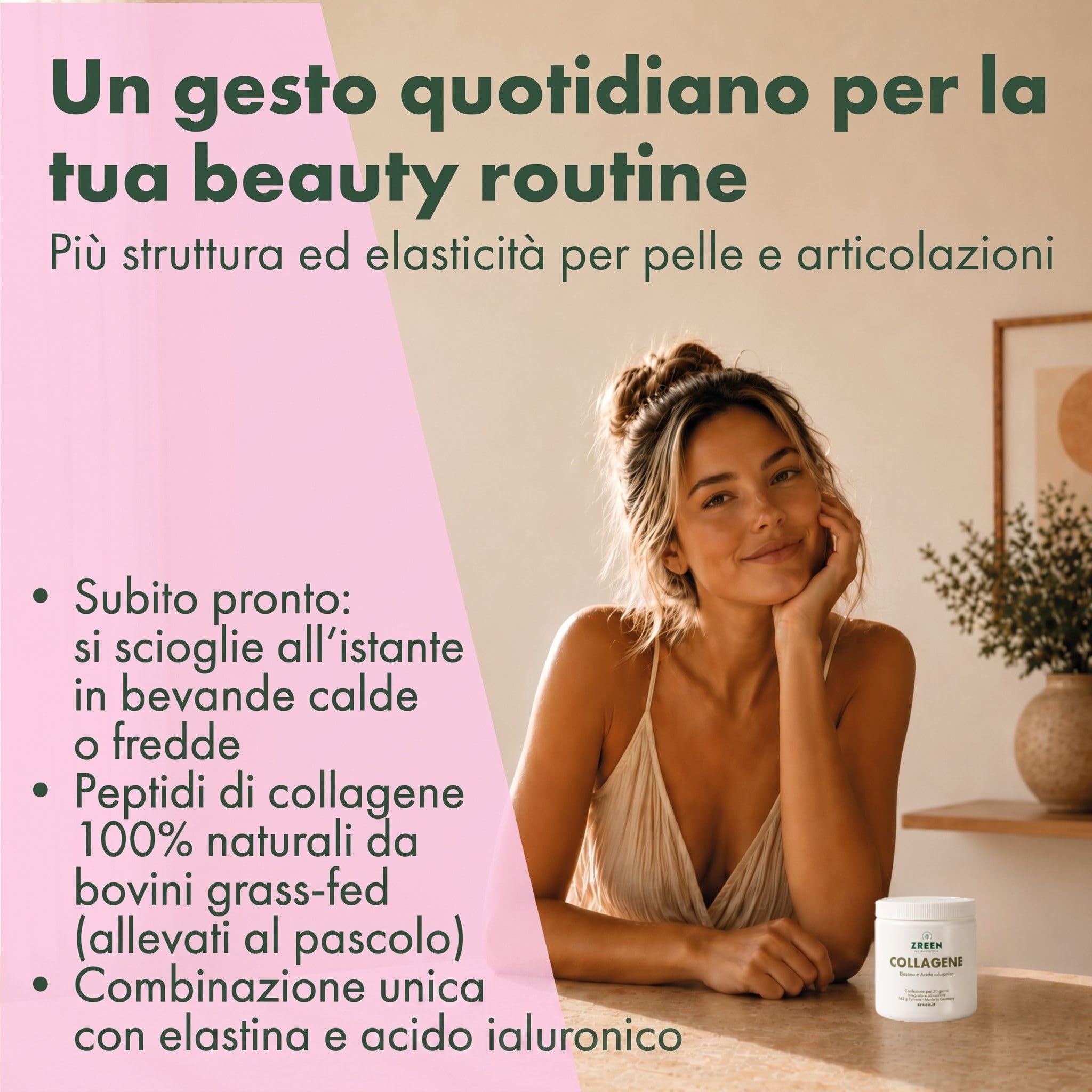 Collagene Idrolizzato con Acido Ialuronico Polvere 162 g | Con Elastina • Collagene Bovino Grass-Fed • Solubile a Freddo e Caldo • Prodotto in Germania