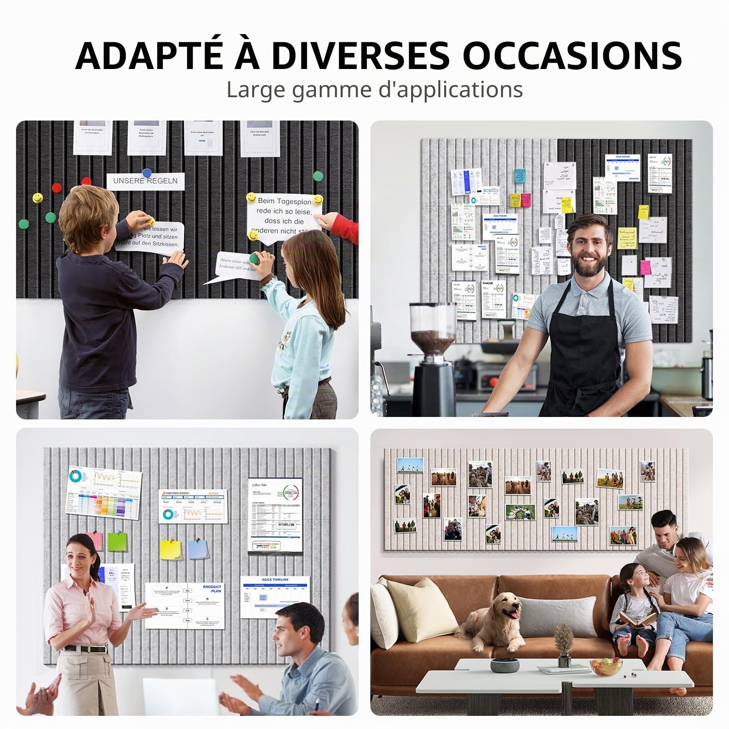 120x90cm Grand Panneau Feutre Auto-Adhésif 12 Pièces Panneau Feutré, avec 60 Pads Adhésifs Doubles, Tableau Décoratif Memo Boards Bulletin Board pour Bureau Cuisine Chambre Enfant(beige)