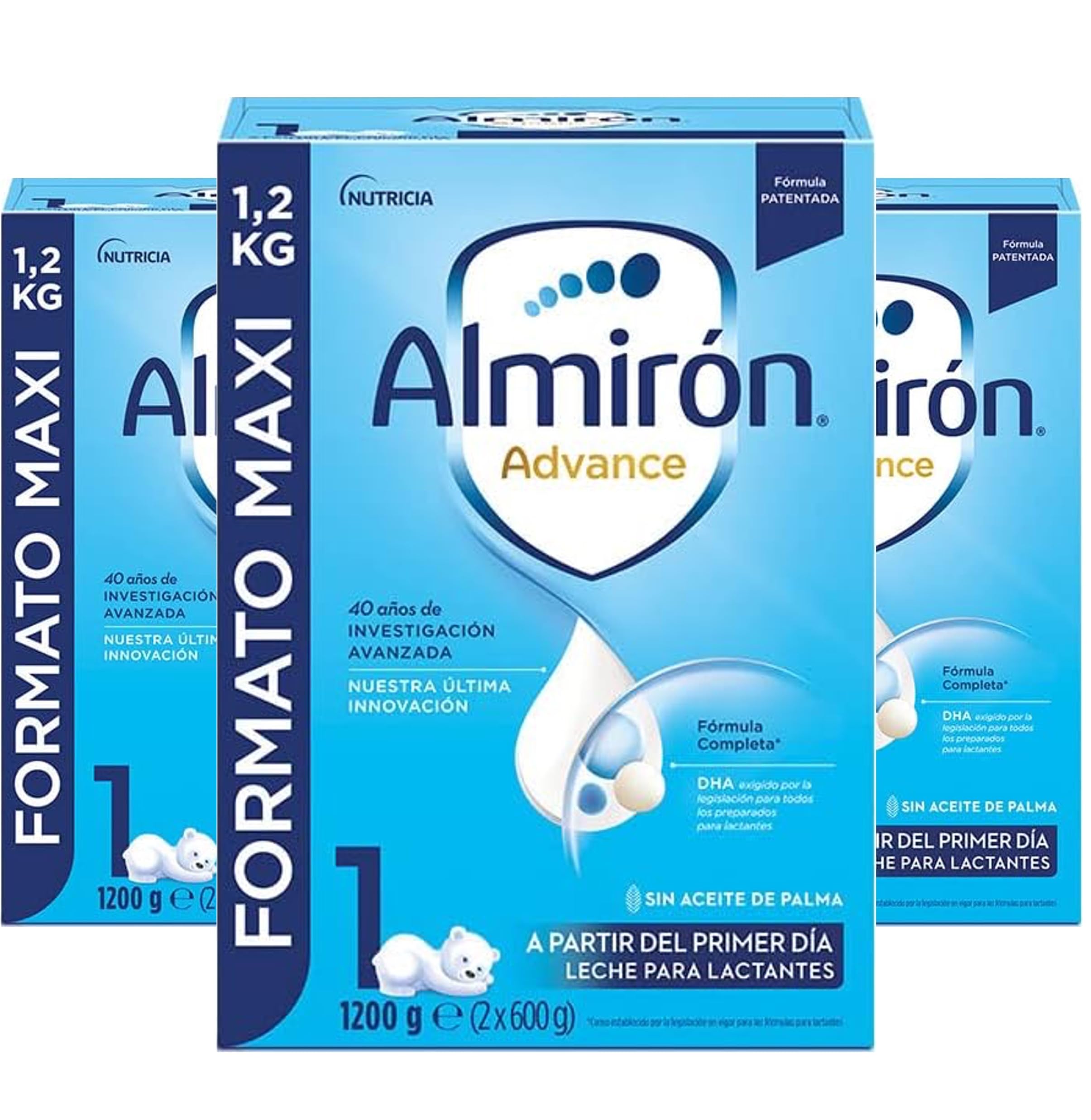 Almirón Advance 1 , Leche en polvo para Bebé, a partir del Primer Día, Pack de 3x1.2kg