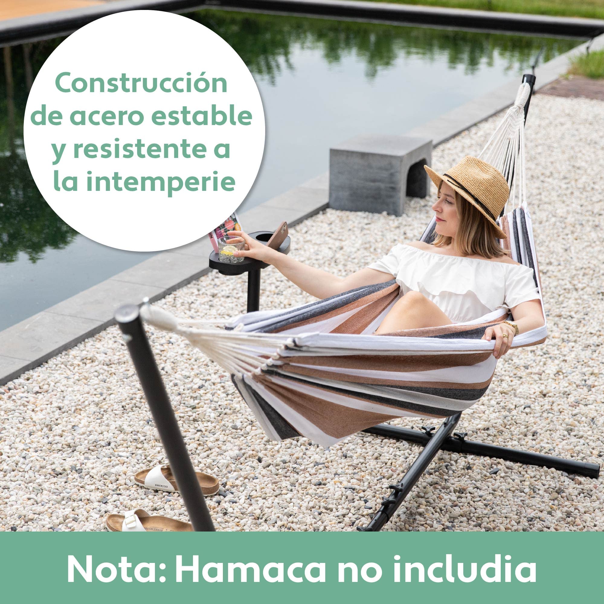 Vita5 Soporte Hamaca Jardin y Mesita Auxiliar - Hamaca 2 Personas de Acero Duradero Carga 205kg – Estructura de Hamacas para Interior y Exterior - Montaje sin Herramientas