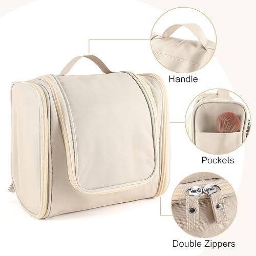 Miniatura 3 de Neceser para mujer, organizador de artículos de tocador de viaje con gancho para colgar, bolsa de maquillaje cosmética de gran capacidad, contenedor