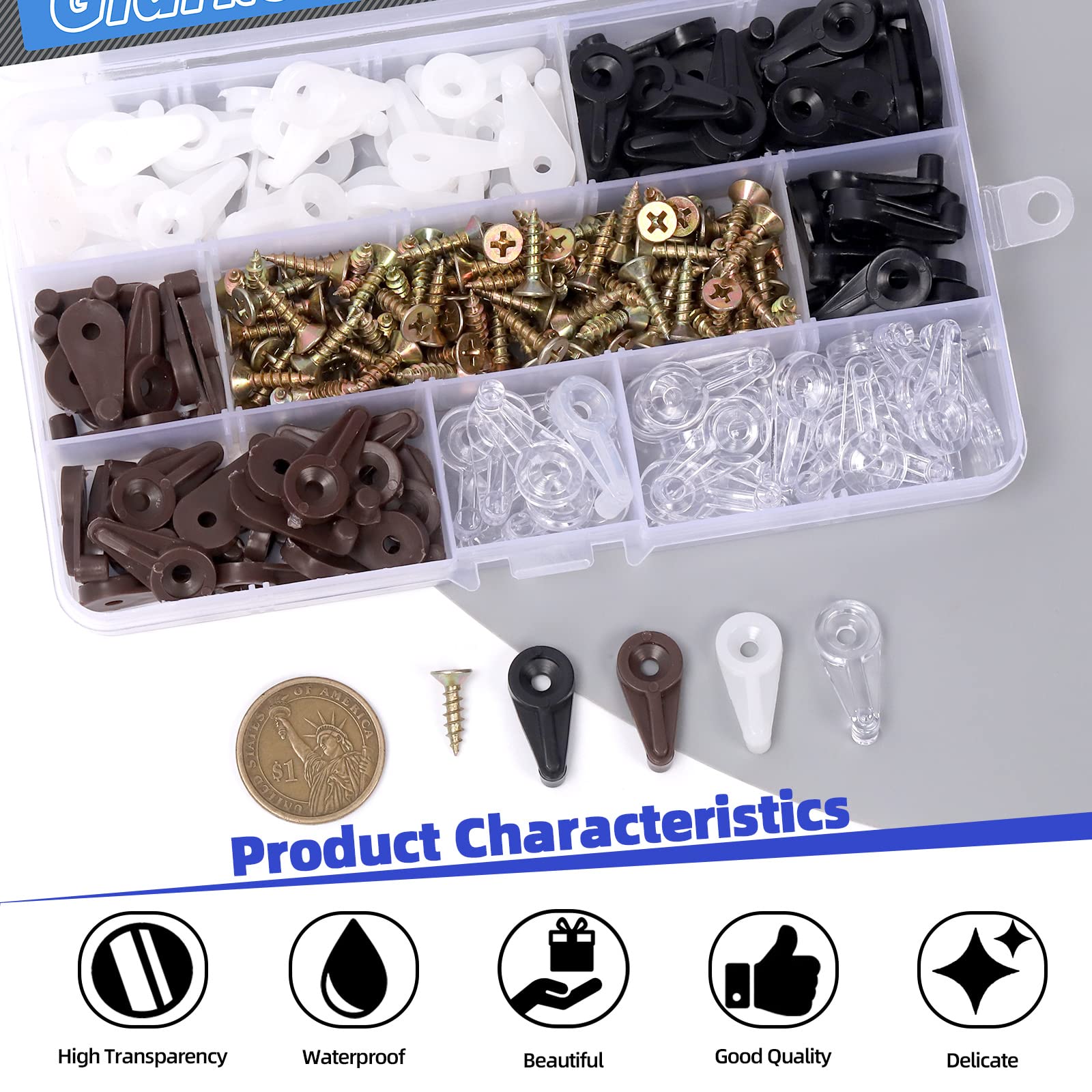M METERXITY 100-Pack Glass Retainer Clips - 4mm Offset Brown Plastic Clips With Screws For Mirrors, Cabinets, Doors