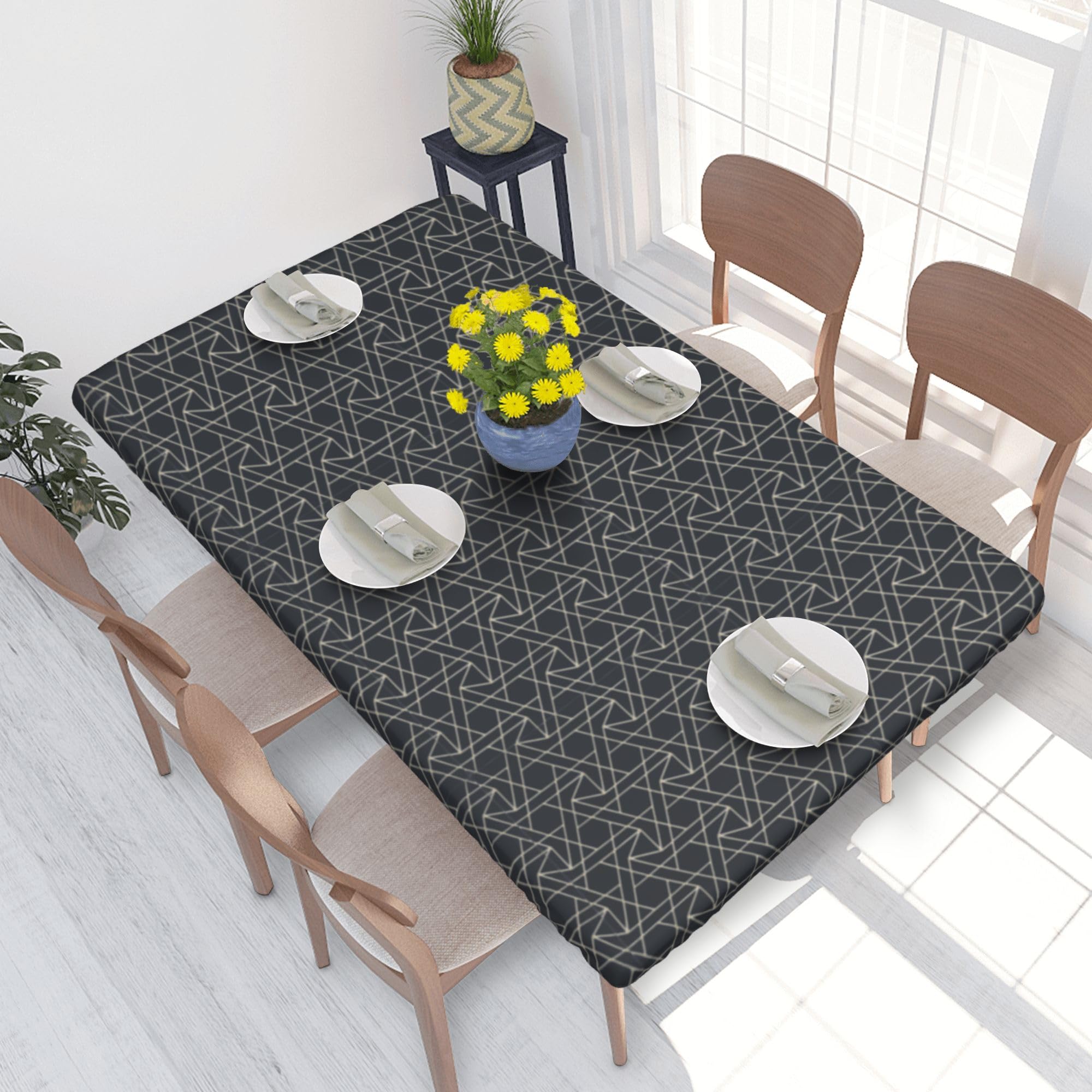 Nappe extensible motif brique facile à nettoyer avec bord élastique pour table rectangulaire