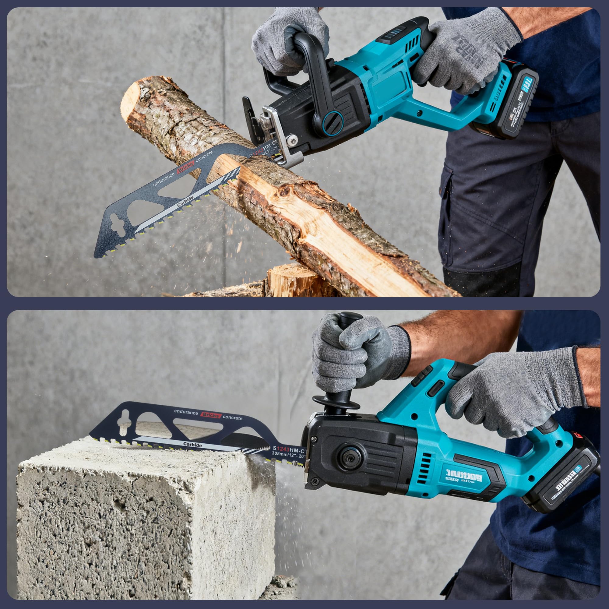 2PC Hojas De Sierra Sable, Sierra Sable para piedra, Sierra De Sable carburo de tungsteno, Accesorios Sierra Sable 305 mm, Hoja de sierra adecuado para concreto celular, madera y metal (S1243HM)
