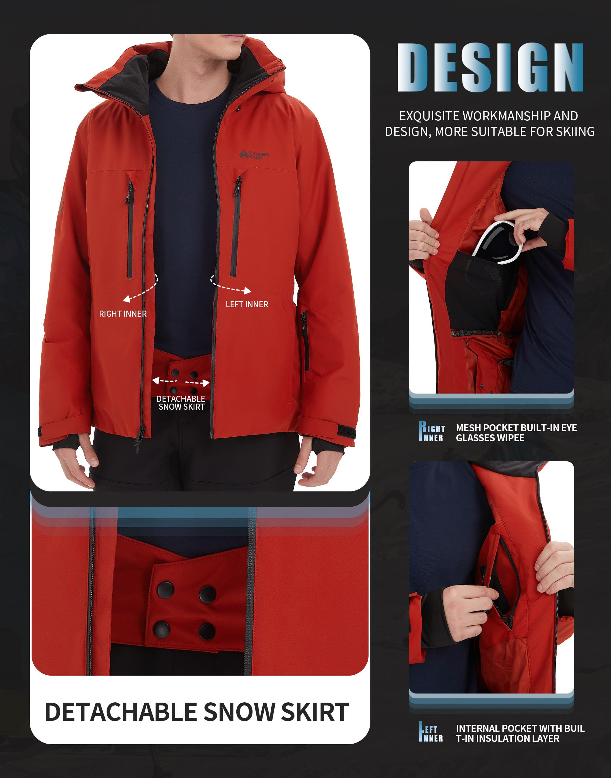 Pioneer Camp Giacca da sci con RECCO® REFLEKTOR impermeabile da uomo Giacca da snowboard antivento Giacca invernale calda da esterno con cappuccio
