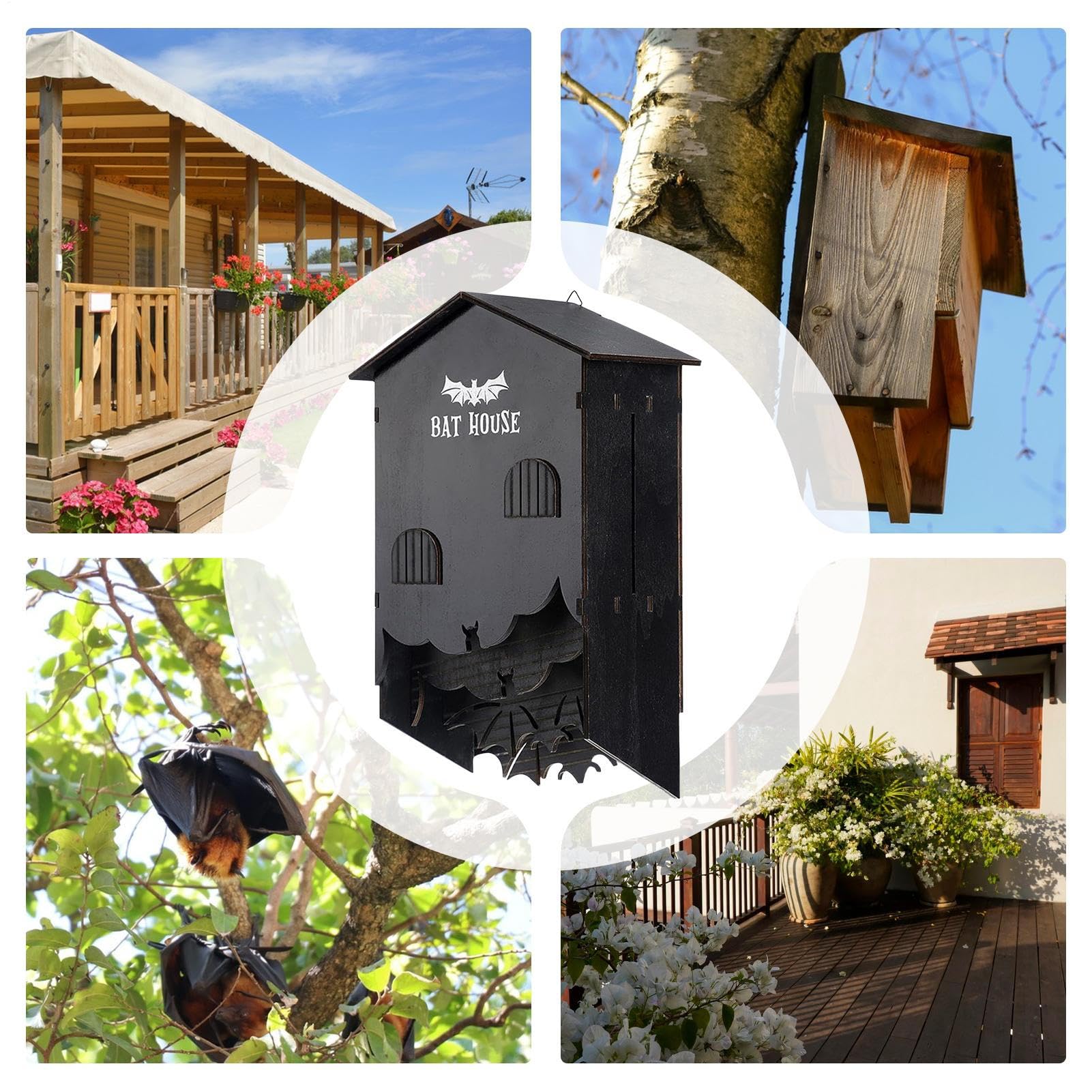 Casetta per pipistrelli per esterni, in legno robusto, resistente alle intemperie, a parete, a tre camere, per giardino, balcone, terrazza, ecologico per animali, ideale per la casa