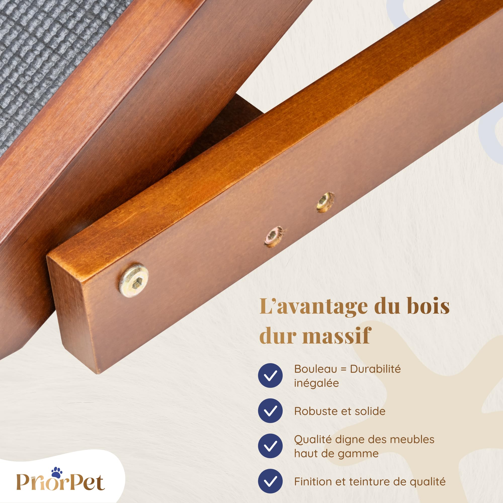 Rampe pour Chien Grande Taille pour Lit avec Barrières de Sécurité – pour Lit Haut jusqu'à 94,5 cm – Capacité jusqu'à 90 kg – Rampe de lit pour Chien Pliable, Antidérapante – Bois de Bouleau – Noix