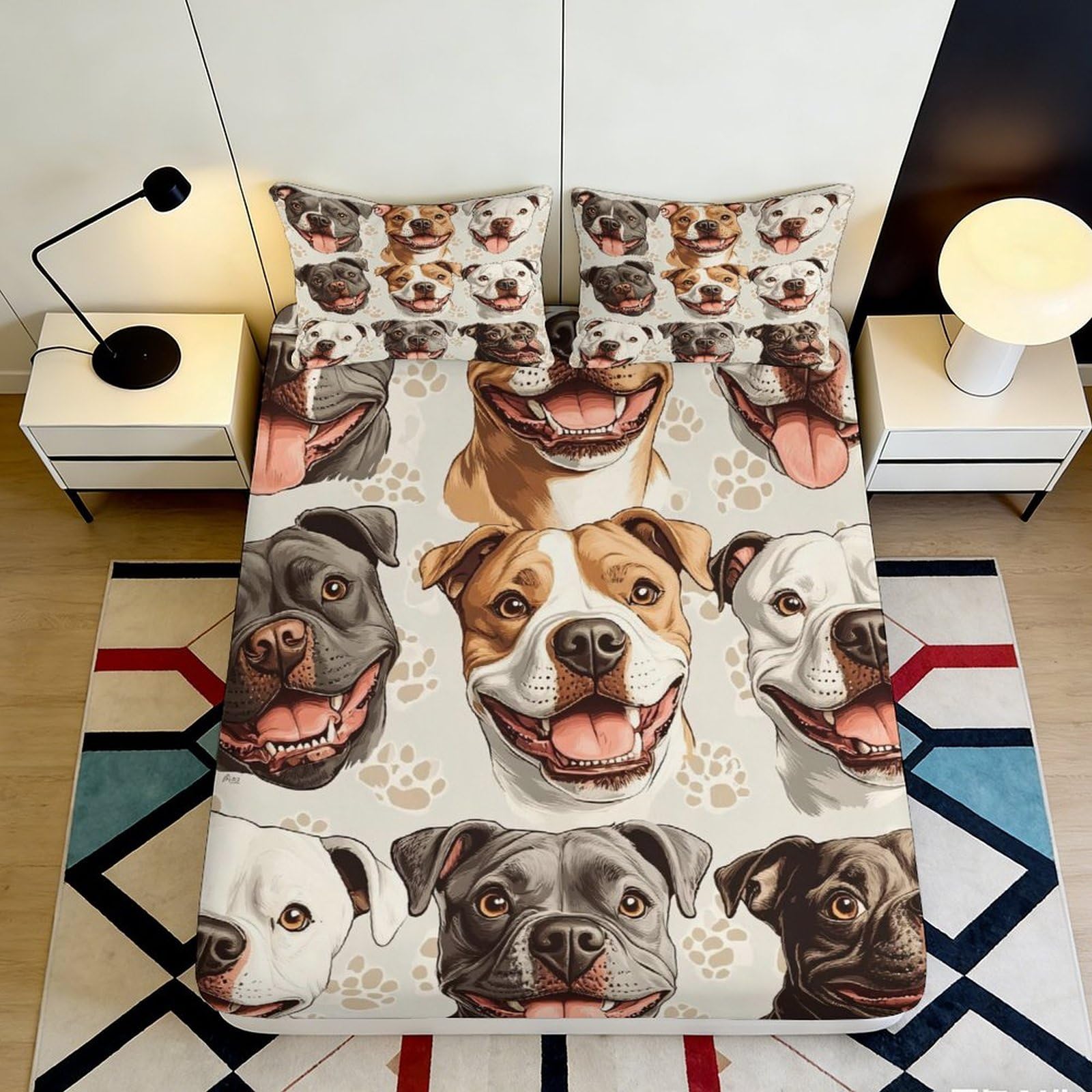 3D Printed Dog Portrait Fitted Sheet Microfiber Anti-Slip Mattress Cover Washable for Bedroom Guest Room Decor 90x200x25cm