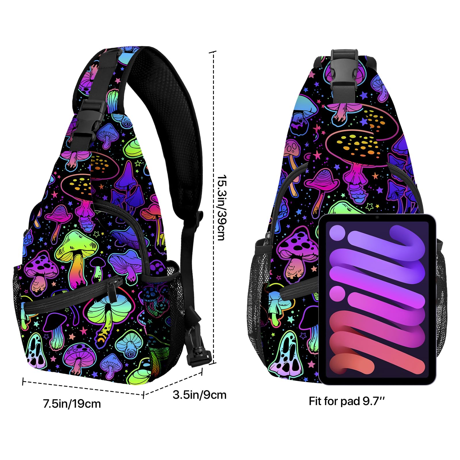 Yrebyou Mushroom Sling Bag for Women Men Chest Backpack Travel Crossbody Daypack for Hiking Cycling Running