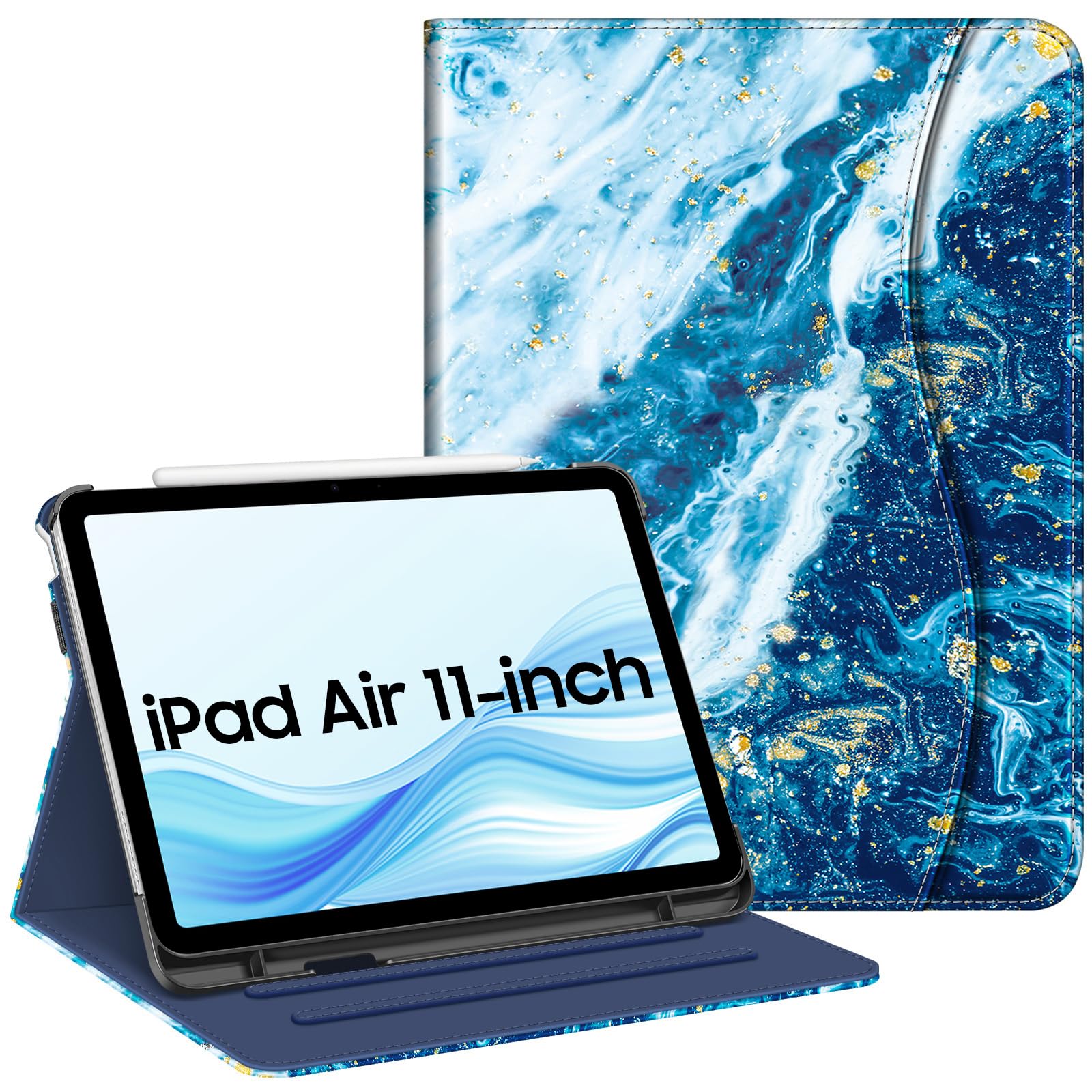 Fintie Case for iPad Air 11-inch M3 (2025) / M2 (2024), iPad Air 5th (2022) / 4th Generation (2020) 10.9 Inch, Multi-Angle Viewing Protective Cover with Pencil Holder & Pocket, Sandy Wave
