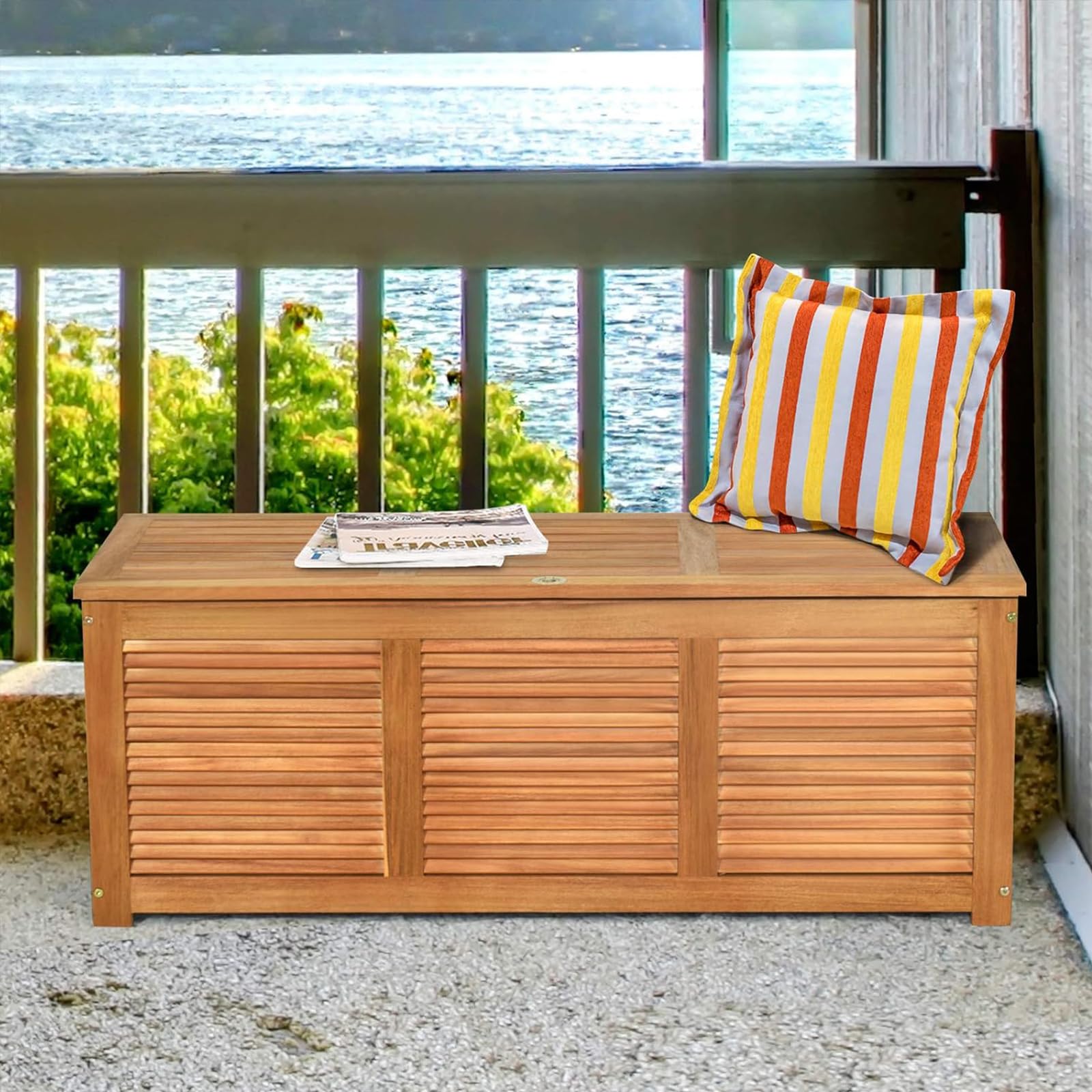 GOPLUS Gartenbox Auflagenbox 178 L, Aufbewahrungsbox Garten mit Stauraum, Kissenbox Akazienholz, Holztruhe mit Deckel groß, Gartentruhe Gartenbank Kissentruhe Outdoor Box für Terrasse, Veranda, Balkon