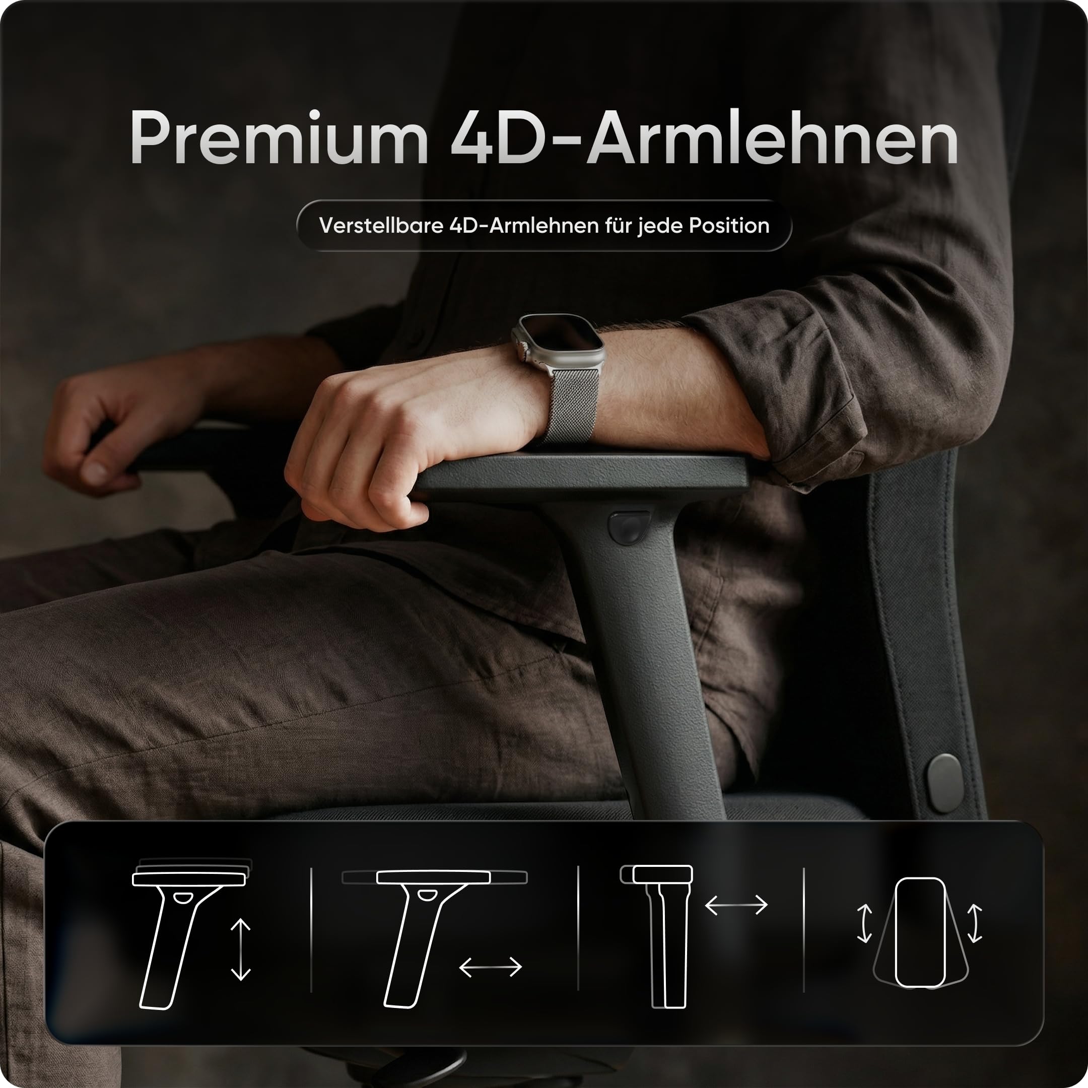 Executive (4D Armlehne & Aluminium Fußkreuz) Ohne Kopfstütze