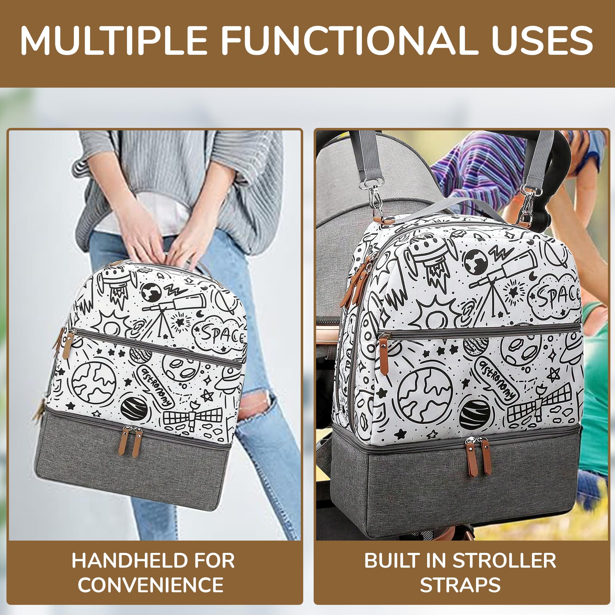 Village of Many Baby Diaper Bag Backpack -Multi-Function Waterproof Baby Bag,Medium Capacity Maternity Backpack with Insulated Pockets-Stylish&Durable Diaper Bag-Unisex,Gifts for Mothers (Black&White)