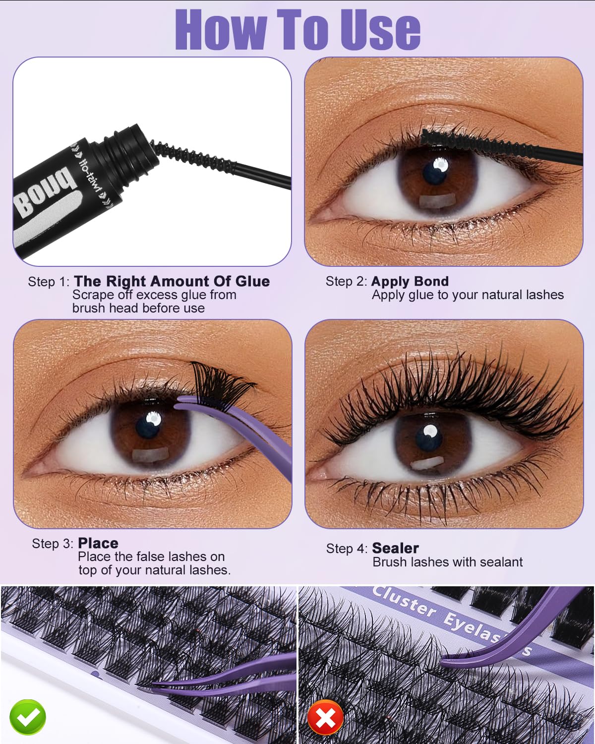 Cluster Lash,Kit Extension Cils Individuels D Curl DIY Kit de Touffes de Faux Cils D'extension de Cils avec Liaison et Joint Extensions de Cils pour Usage Personnel et Domestique 60D 80D 100D