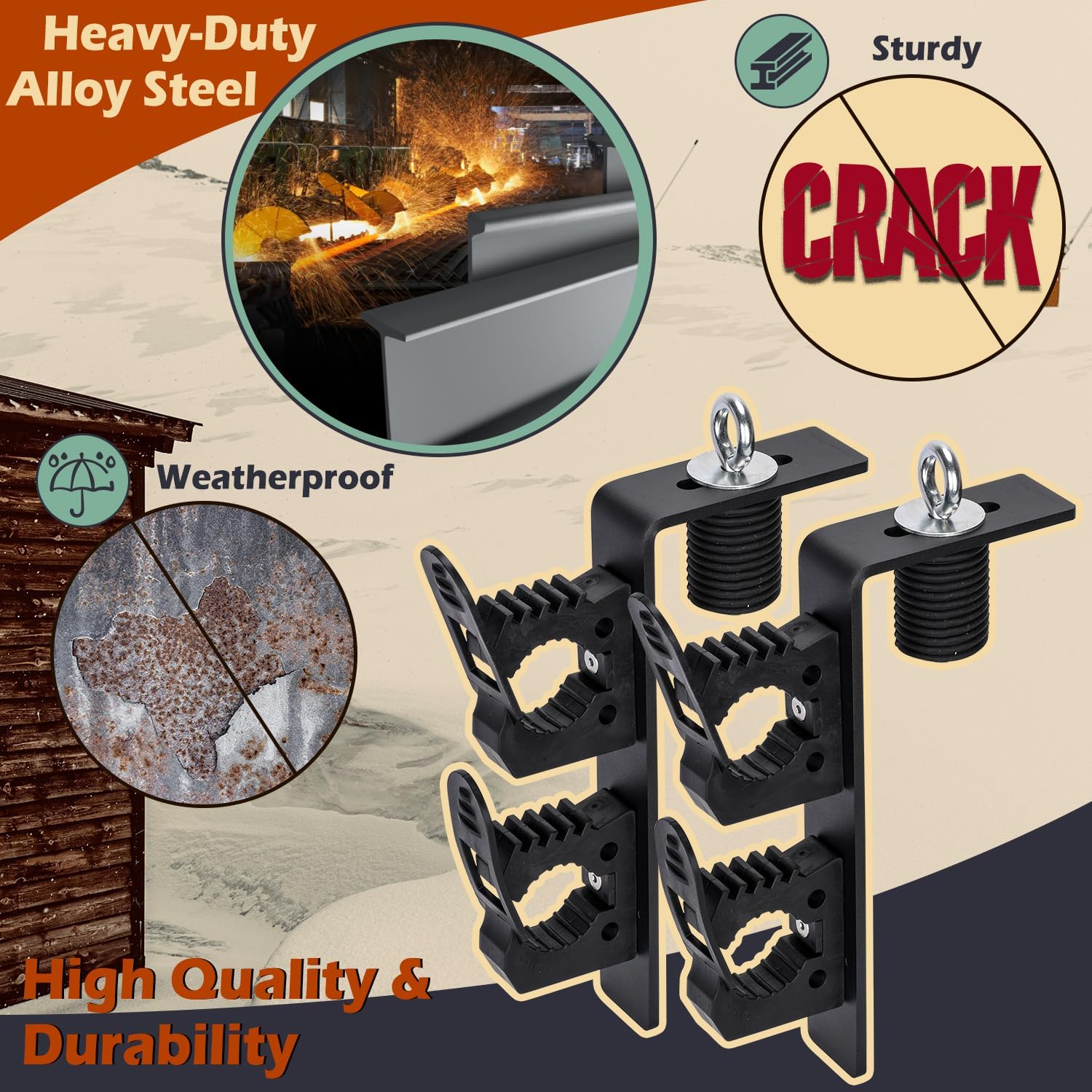 TOPOWN Dual Tool Hooks Rack Mount for Polaris Ranger, UTV Tool Holder Bed Mount Shovel Holder, UTV Tool Mount Carrier Farm Tool Storage of 2 Tools, Heavy Duty and Weatherproof (Pack of 2)