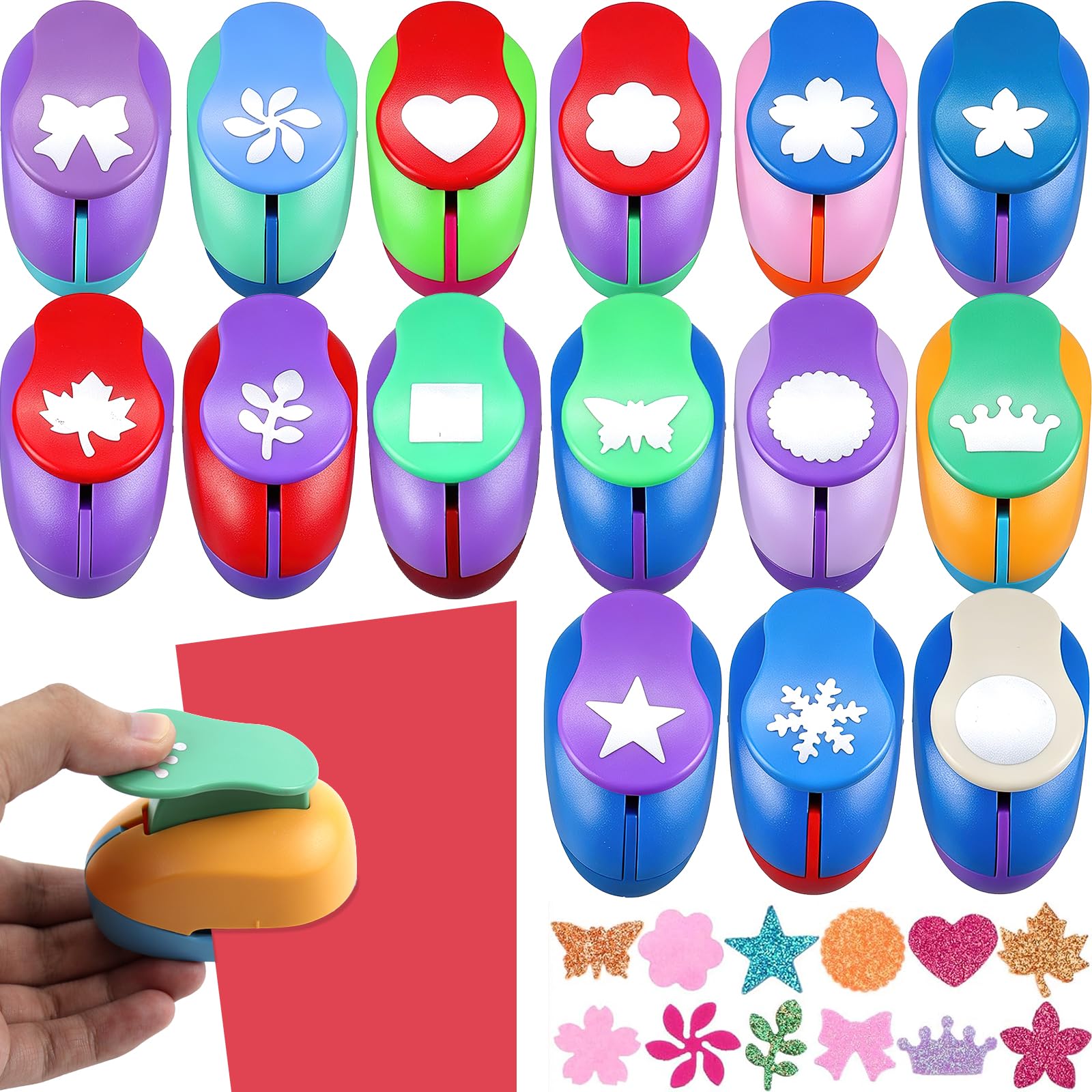 15 Pcs Paper Punches for Craft, Hole Puncher Set for Scrapbooking, 15 Shapes DIY Cardstock Paper Cutter for Kids Cards Making, Gift Tag & Scrapbook, Creative Art Tools for Crafting