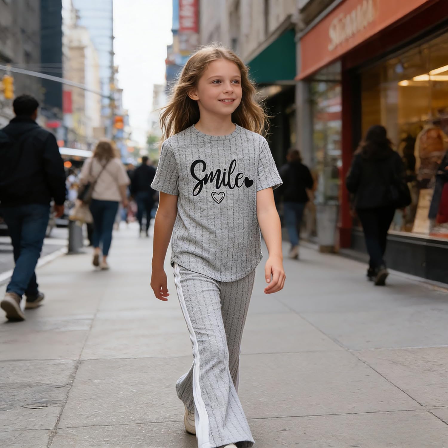 Girls 2PCS Outfits Short Sleeve Smile Tops & Flared Pants Summer Trendy Kids Clothes Teen Girls Clothing Set 8-13Y - Image 3