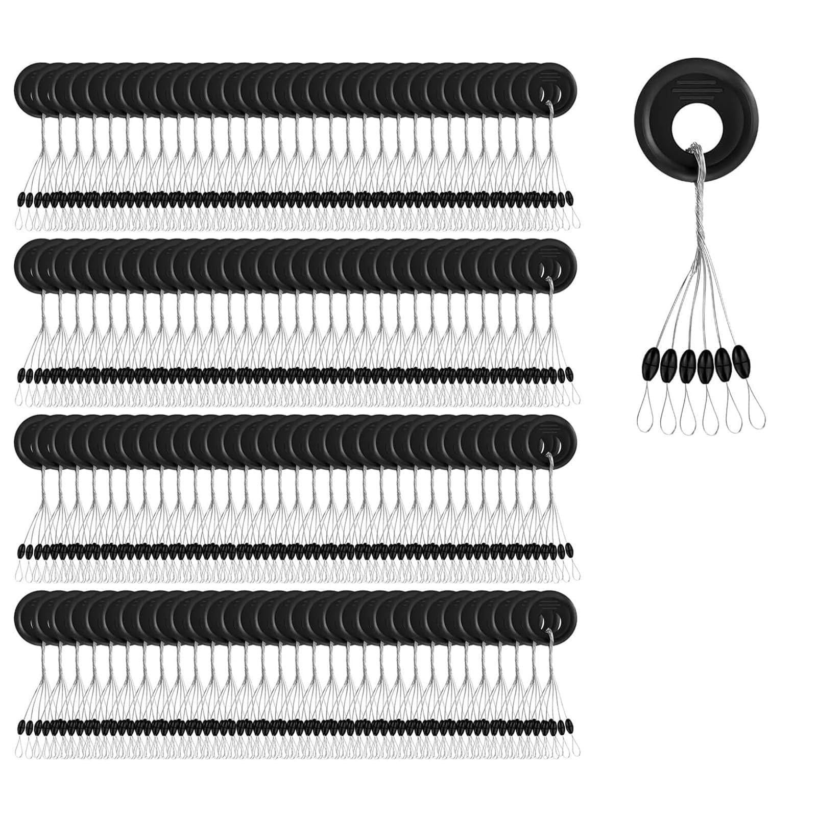 300 Tapón Flotador de Pesca de Goma, Tapón de Goma Cuerda de Cuerda Flotador de Pesca de Goma Tapón Flotador de Pesca 6 en 1, Negro