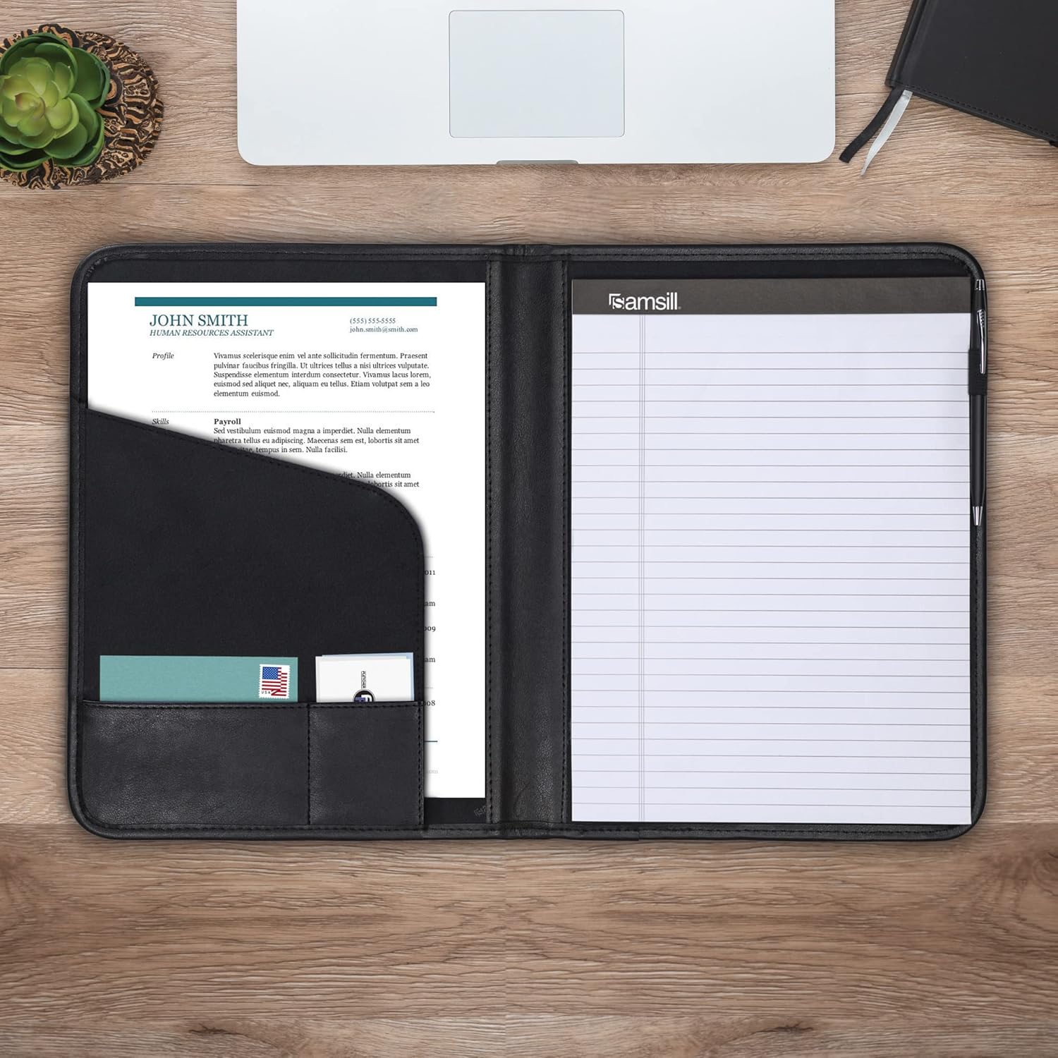 Samsill Professional Padfolio, Business Portfolio, Black, Includes 8.5 x 11 Writing Pad
