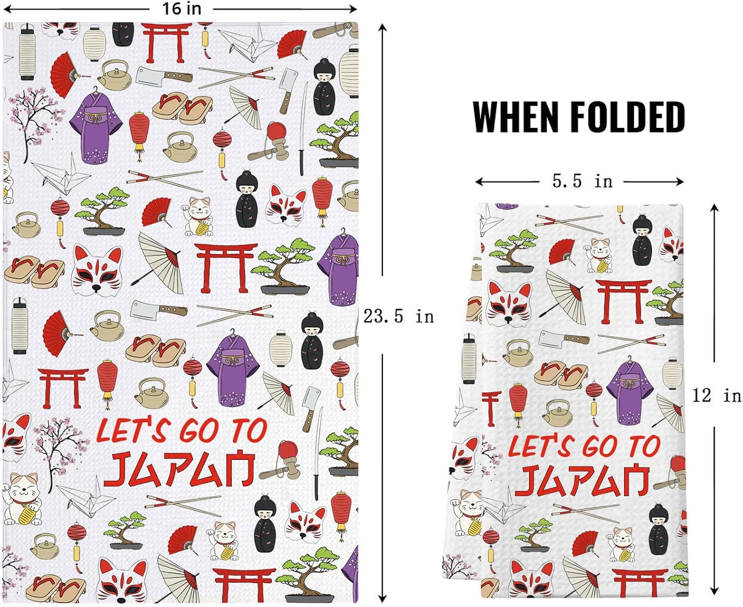 ZJXHPO Japan Trip Kitchen Towel Travel Vacation Dish Towel Tokyo Journey Souvenir Let’s Go to Japan Kitchen Decor (Japan Towel) image 2